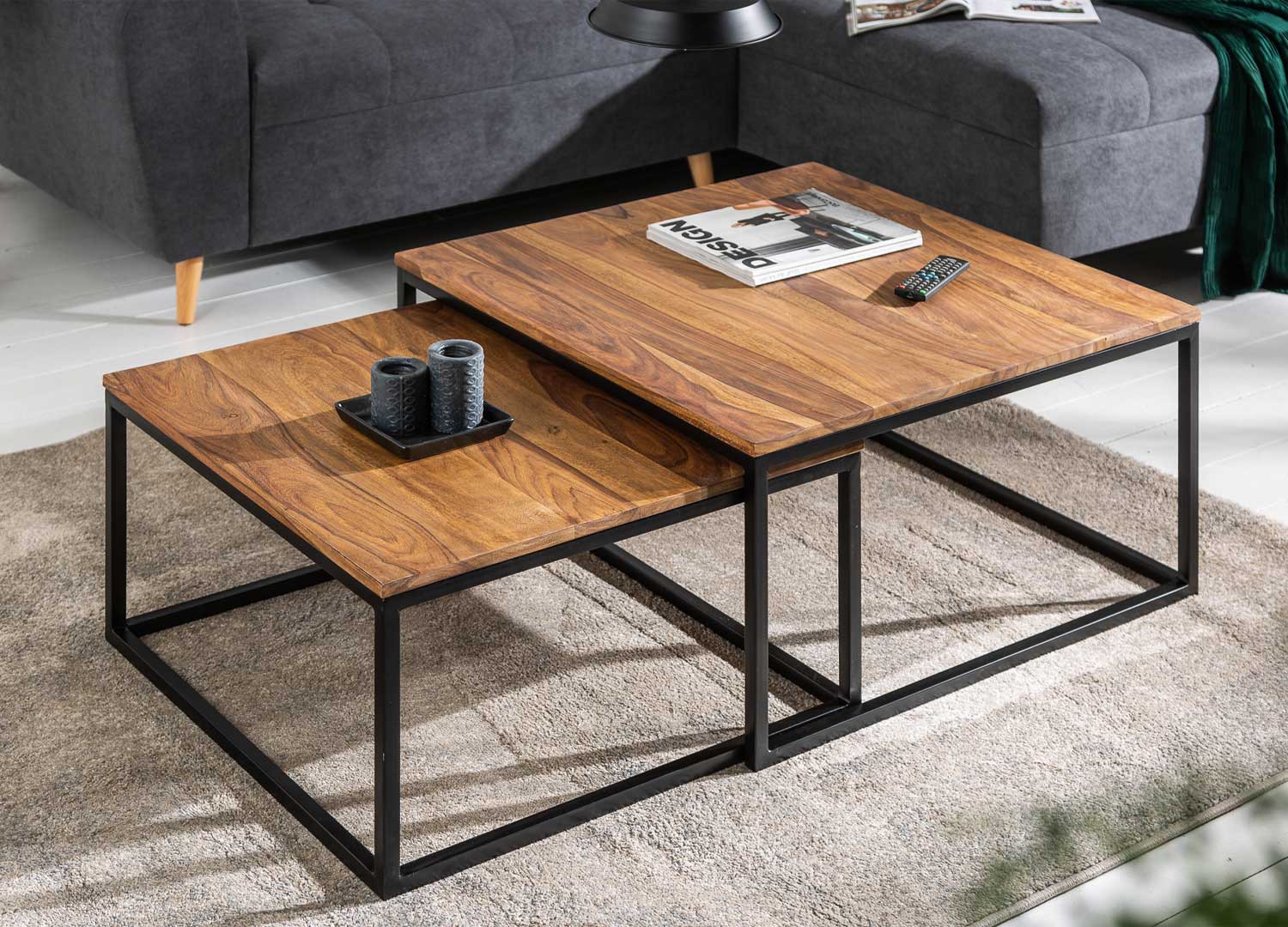 Ensemble de 2 tables basses emboîtables bois massif