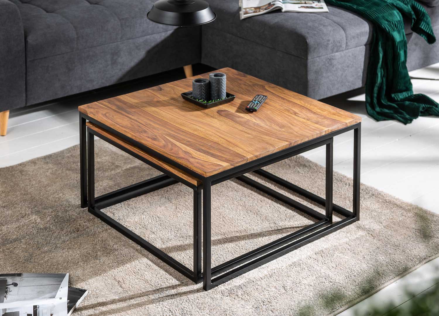 Ensemble de 2 tables basses emboîtables bois massif