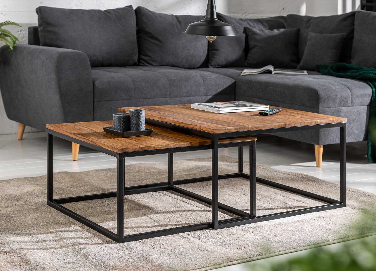 Ensemble de 2 tables basses emboîtables bois massif