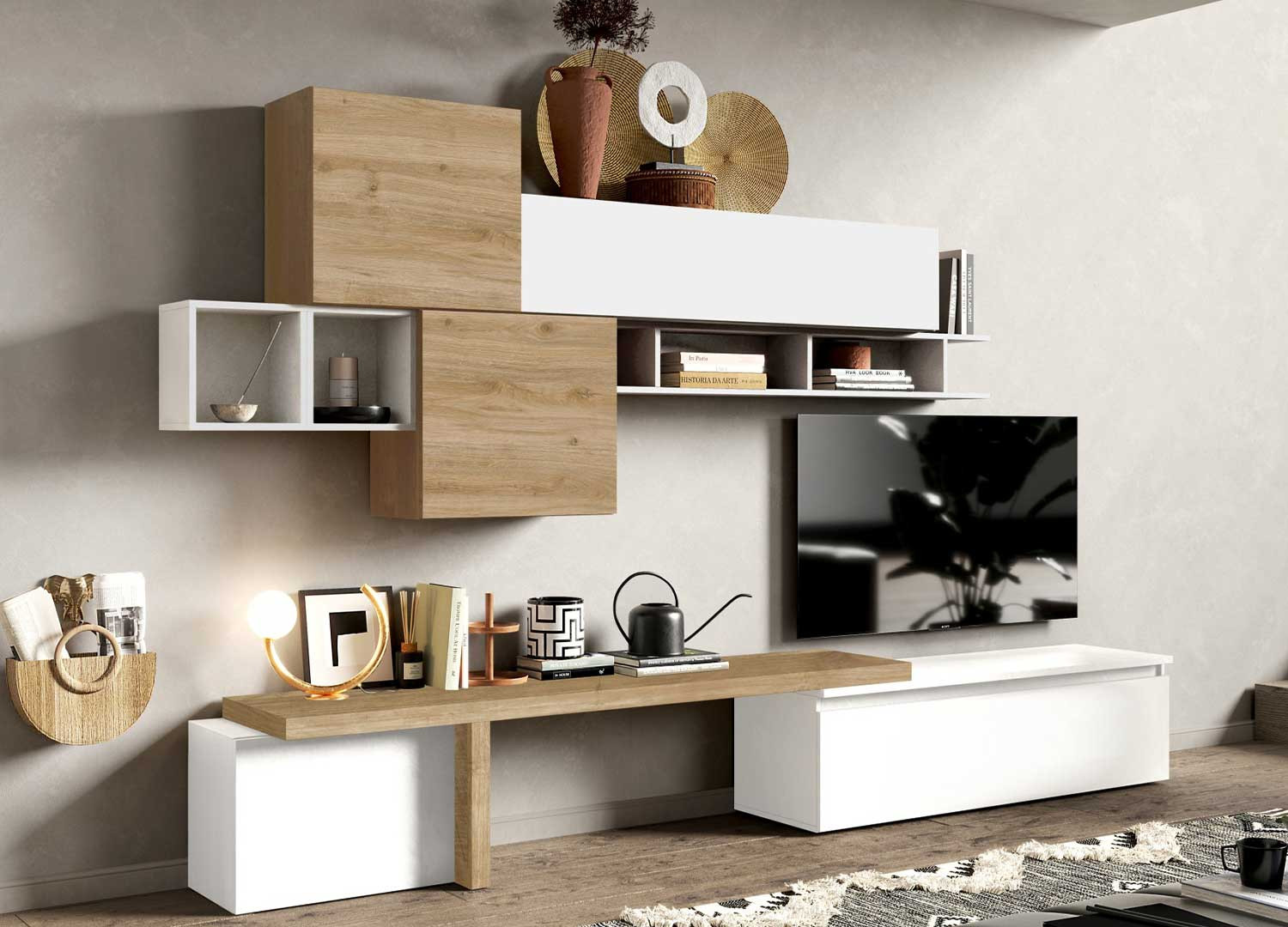 Ensemble de meubles tv design 9 meubles chêne et blanc