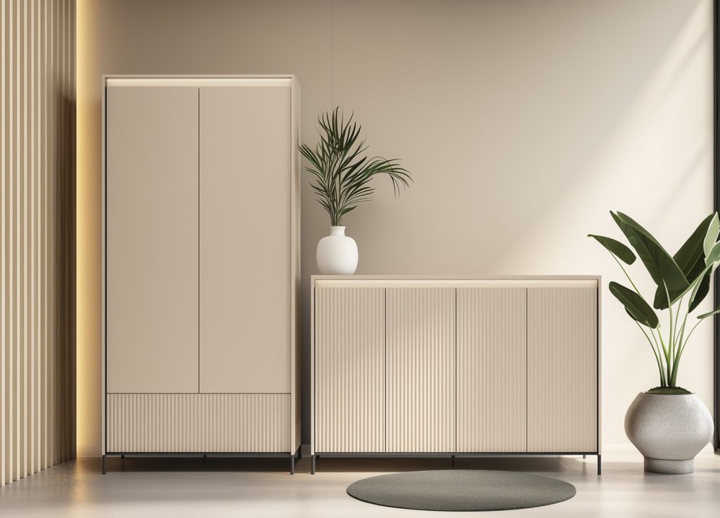 Ensemble d'entrée armoire et commode beige et noir Trend