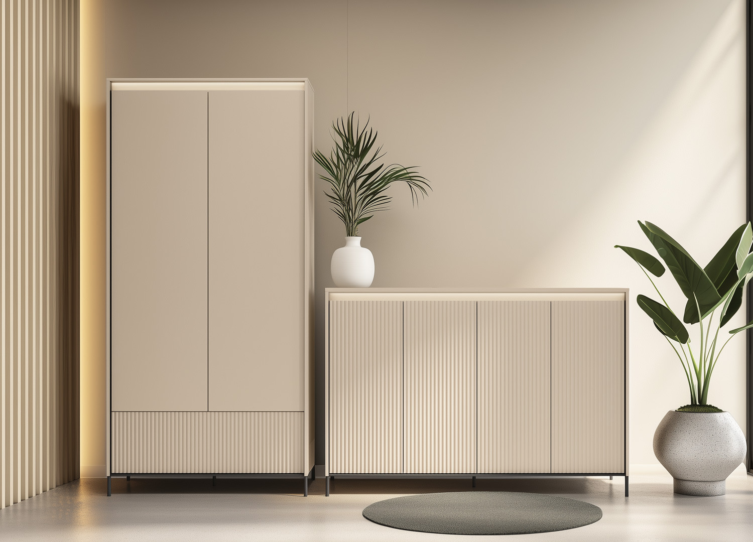 Ensemble d'entrée armoire et commode beige et noir Trend