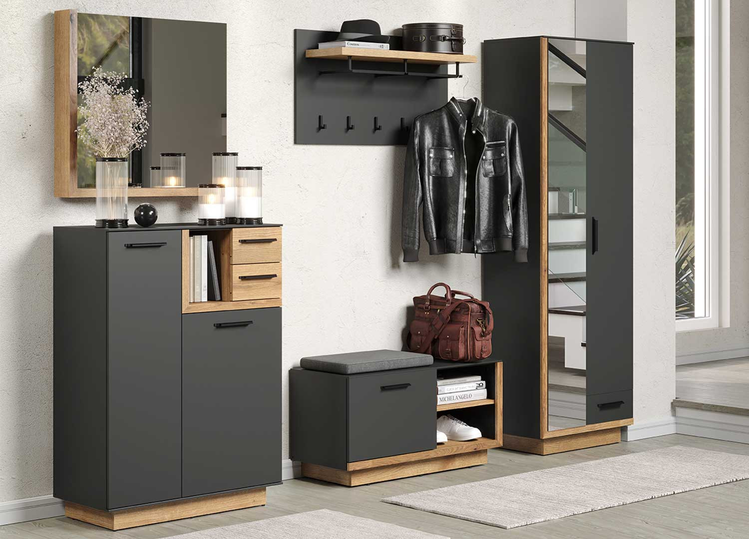 Ensemble d'entrée gris anthracite et chêne