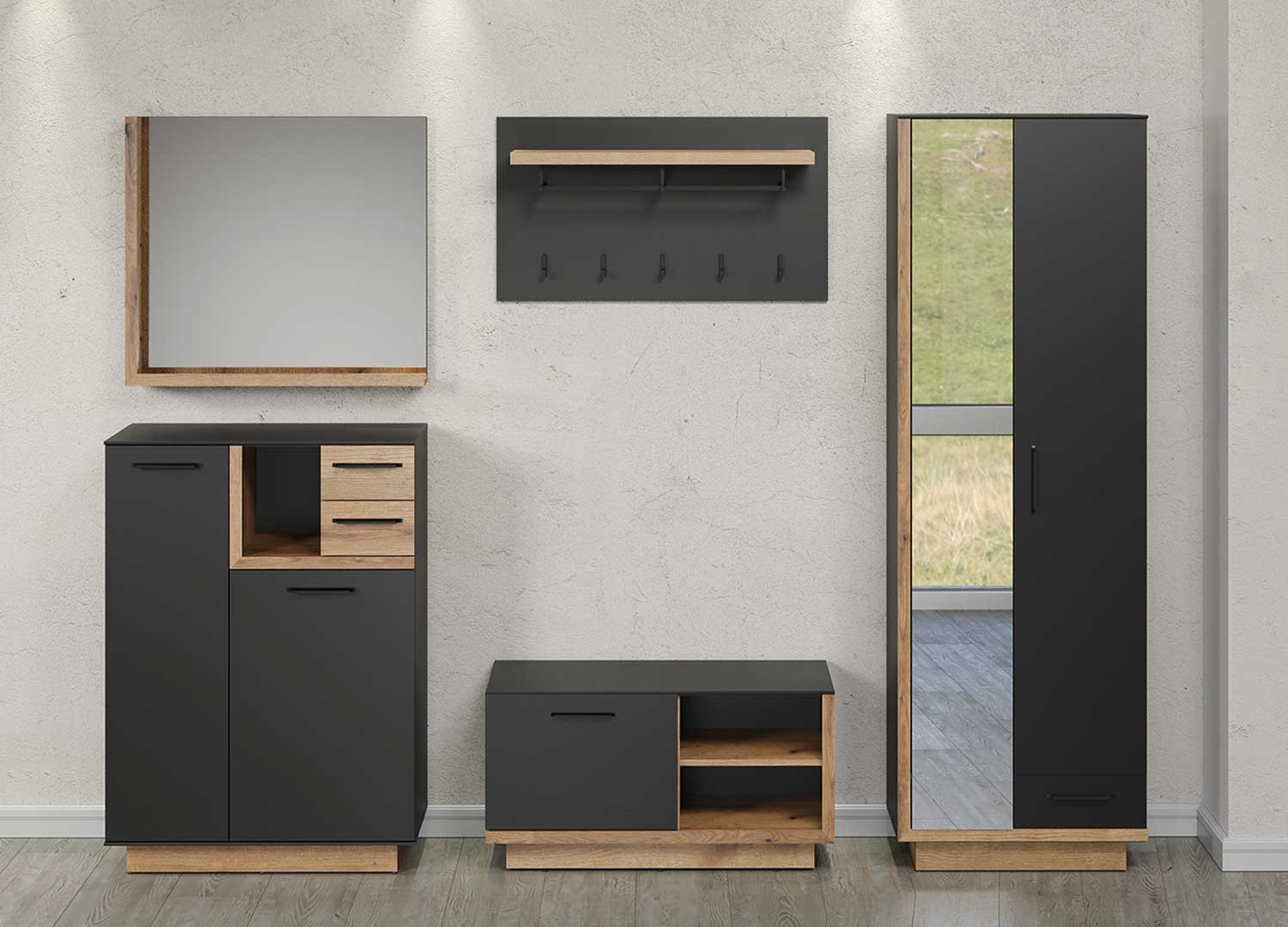Ensemble d'entrée gris anthracite et chêne