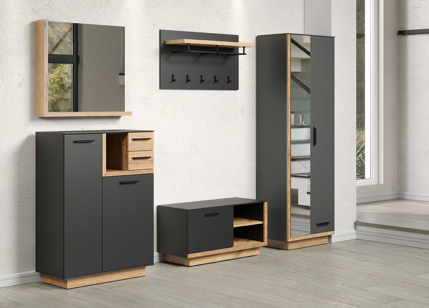 Ensemble d'entrée gris anthracite et chêne