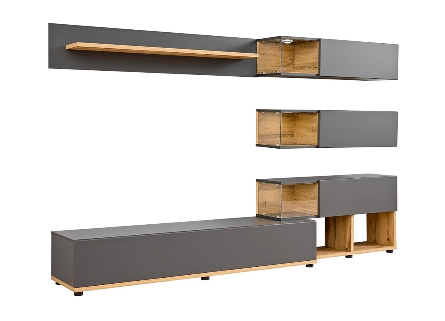 Ensemble meuble TV mural anthracite et bois