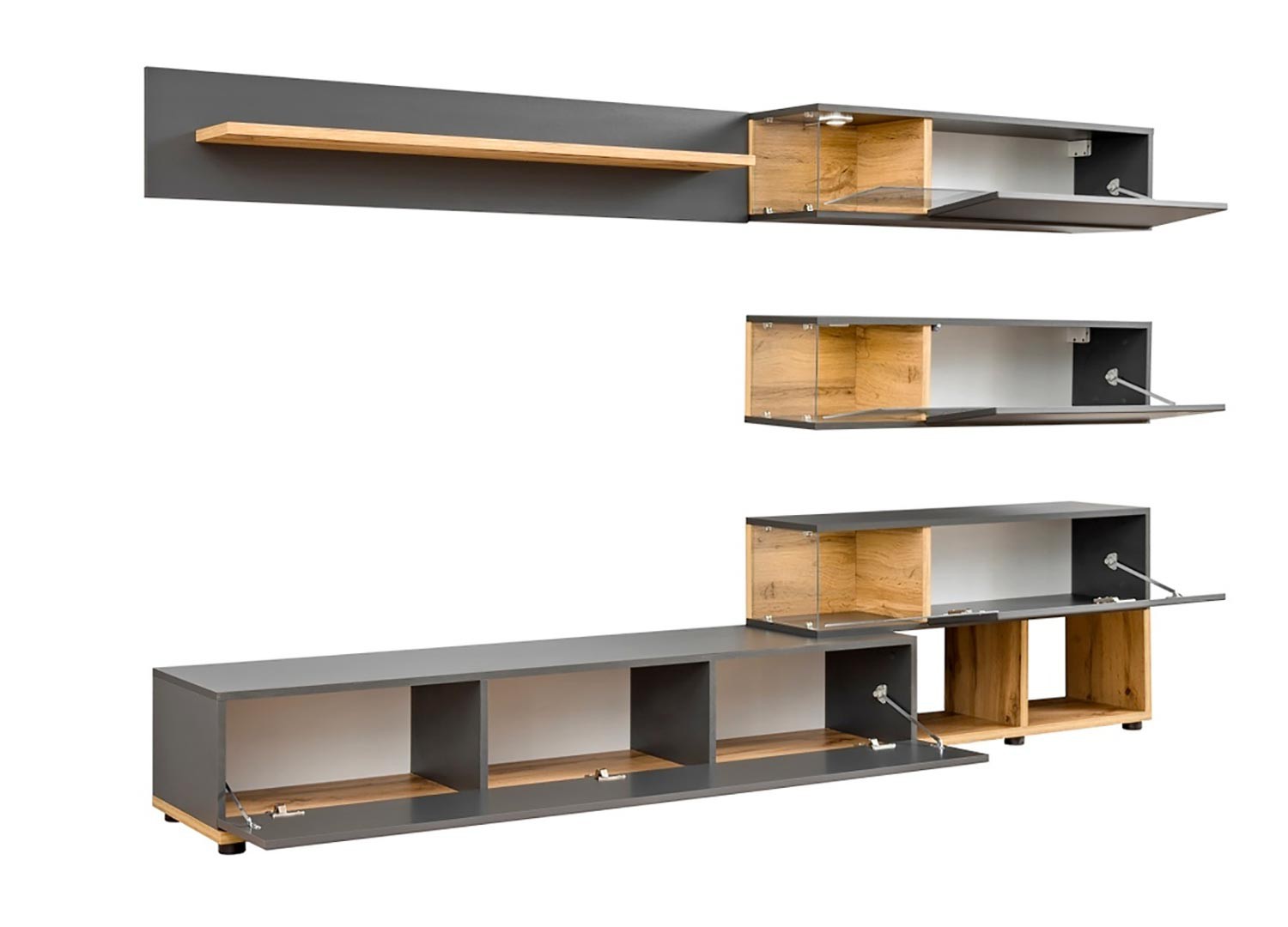 Ensemble meuble TV mural anthracite et bois