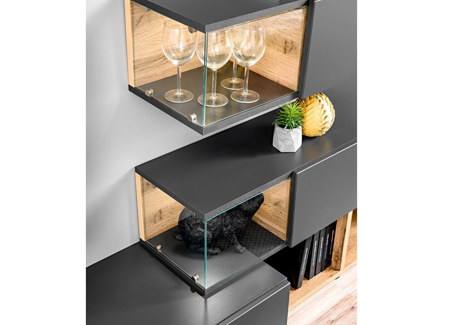 Ensemble meuble TV mural anthracite et bois