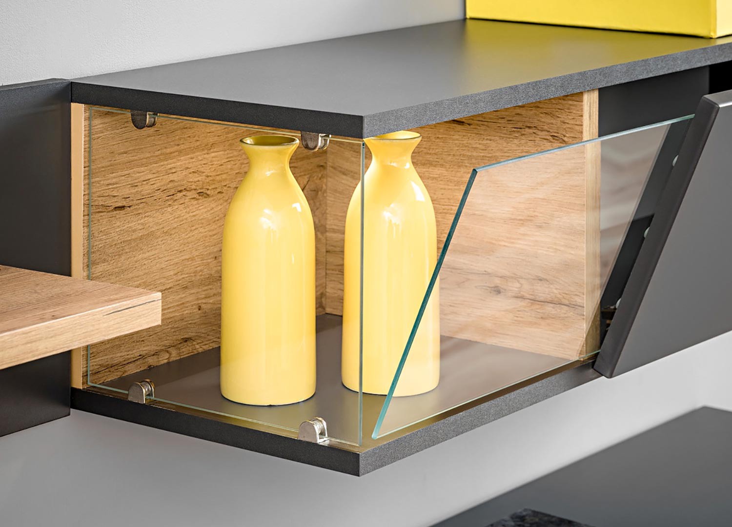 Ensemble meuble TV mural anthracite et bois