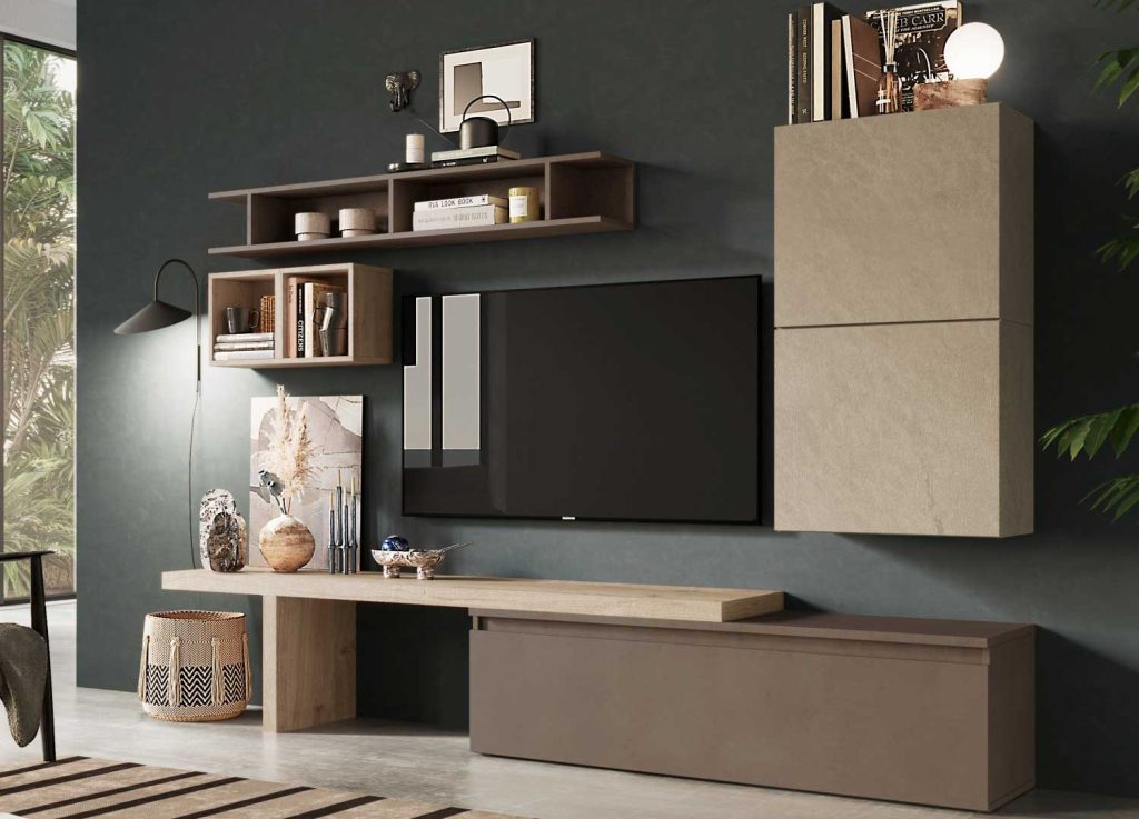Ensemble meubles tv 6 éléments chêne, bronze et argile