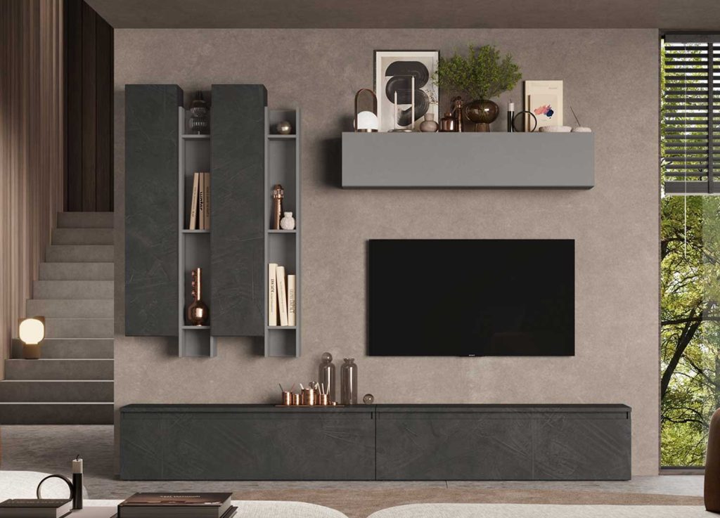 Ensemble meubles tv 7 meubles gris graphite et ardoise