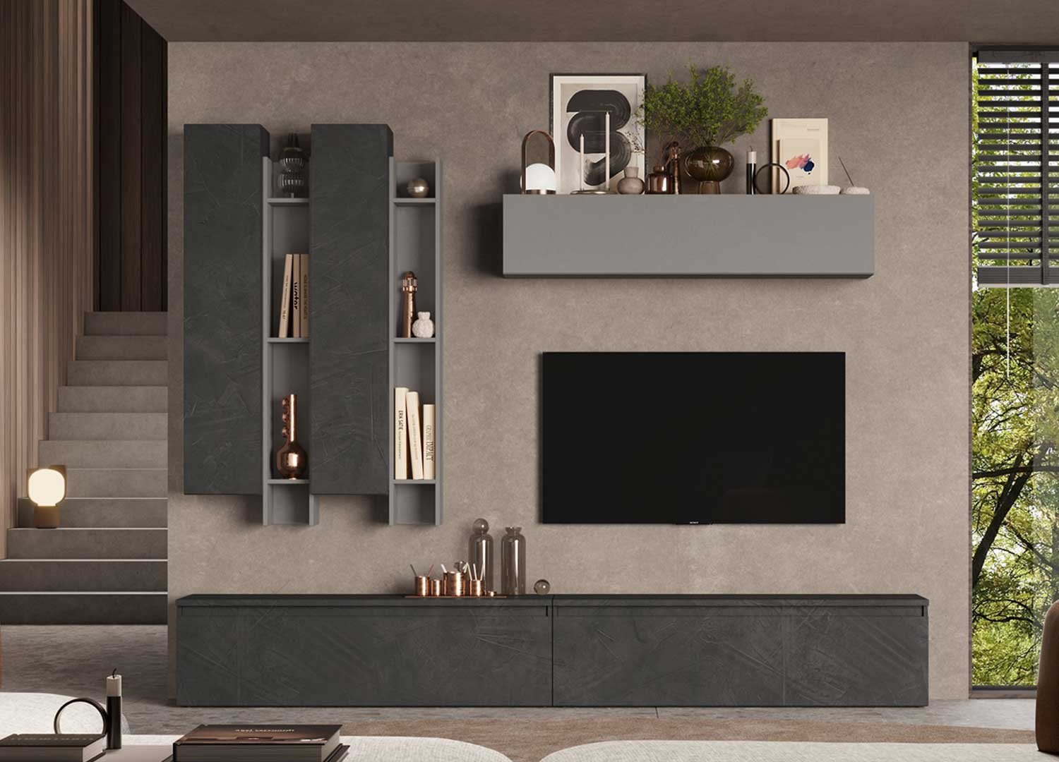 Ensemble meubles tv 7 meubles gris graphite et ardoise