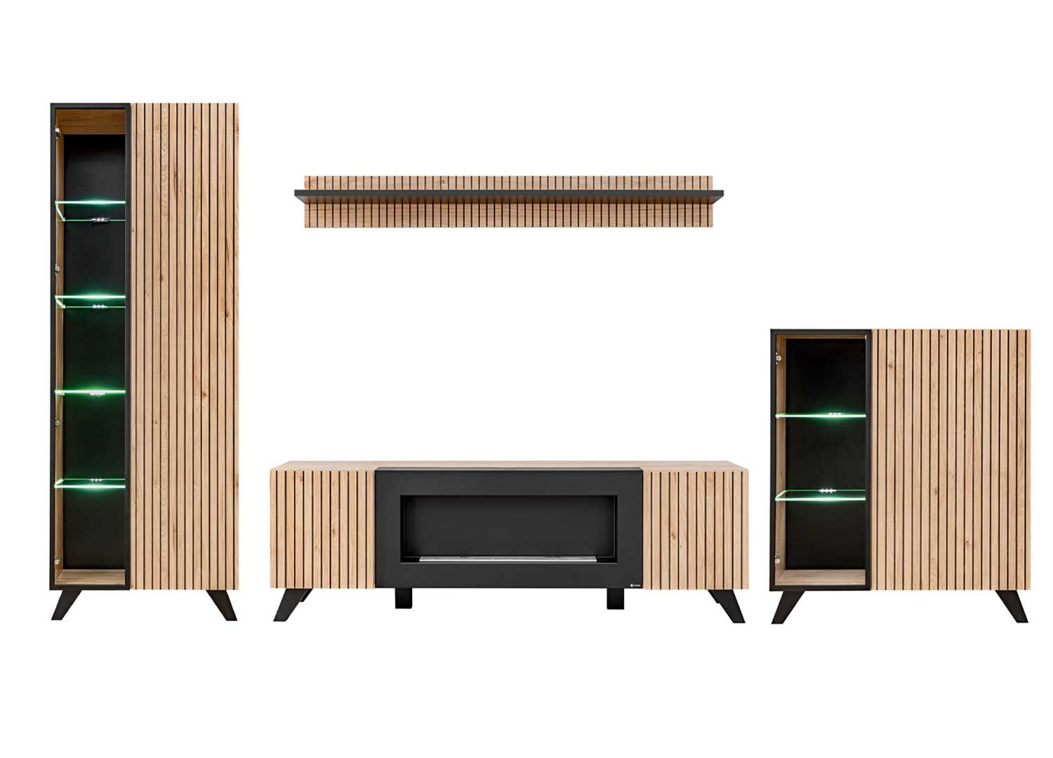 Ensemble meubles tv avec cheminée bio étahnol