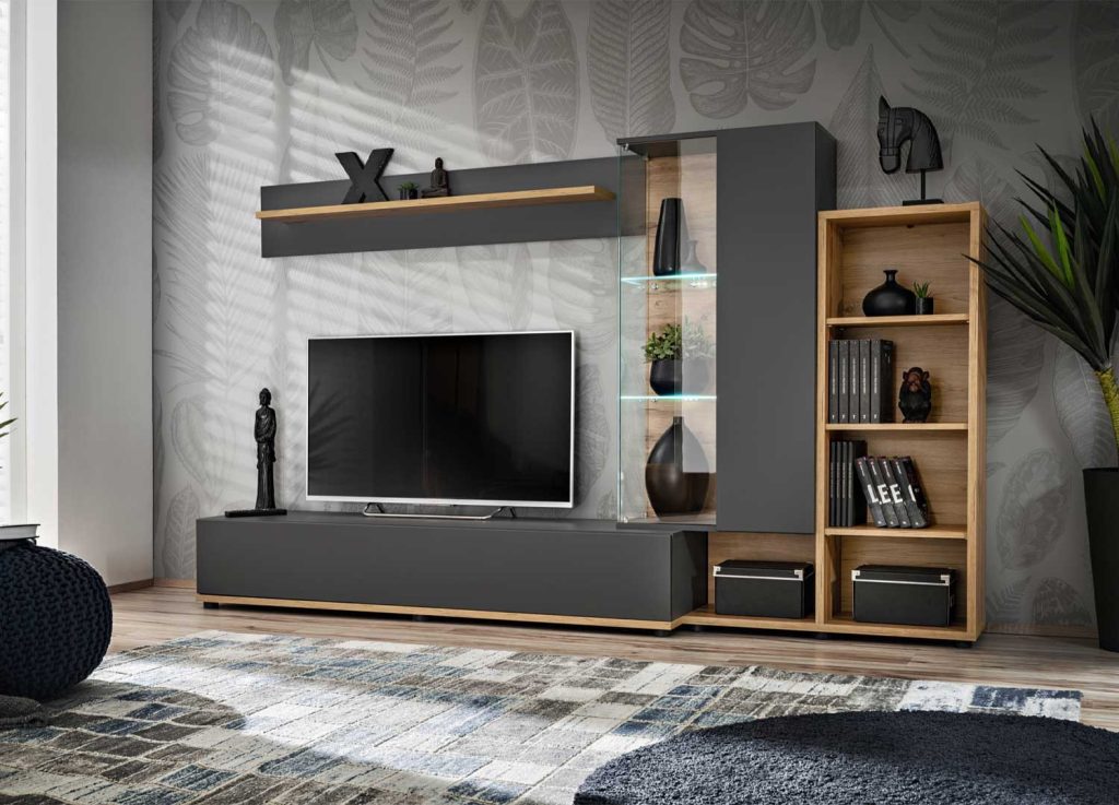 Ensemble meubles tv gris anthracite et chêne