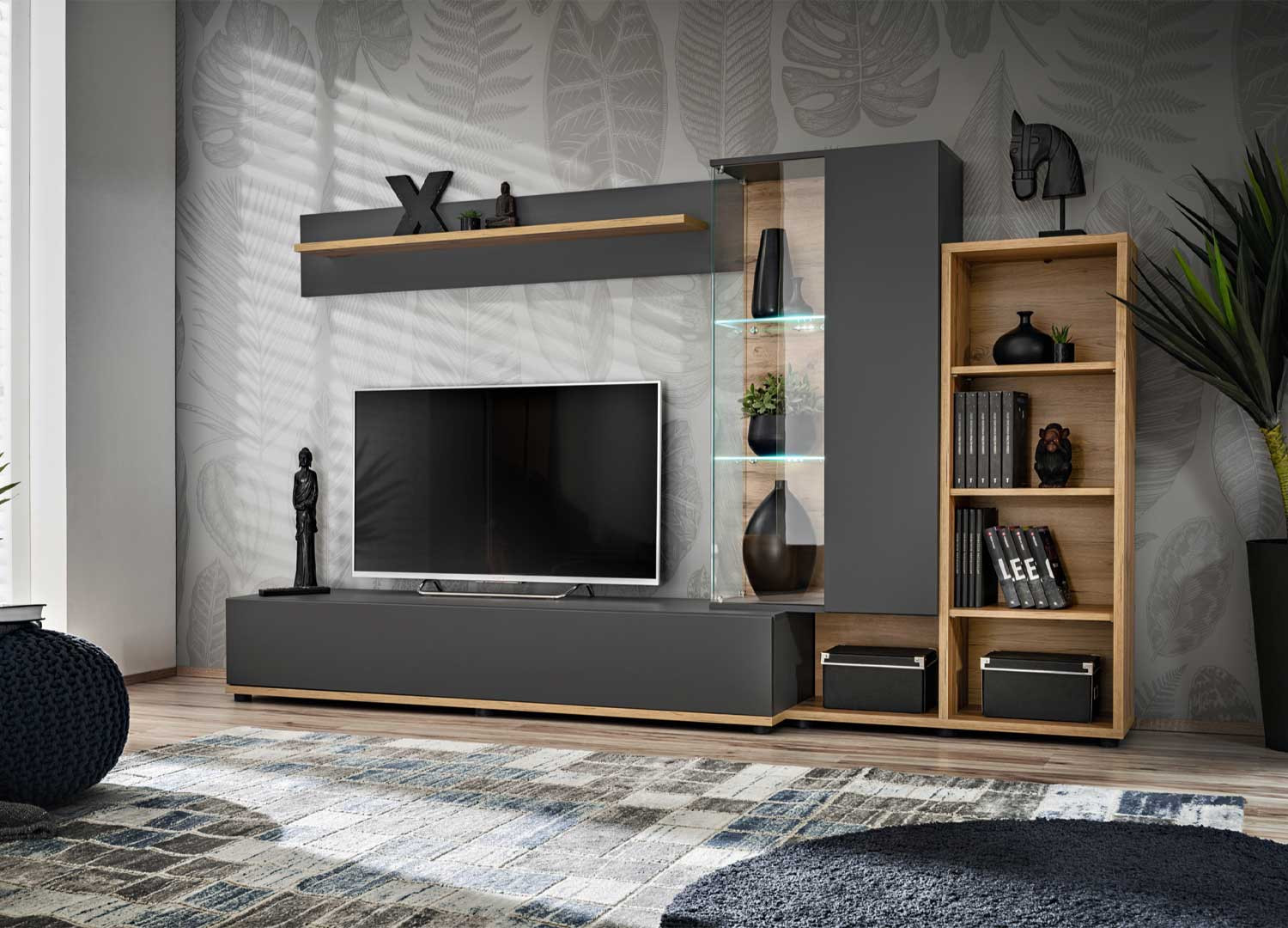 Ensemble meubles tv gris anthracite et chêne