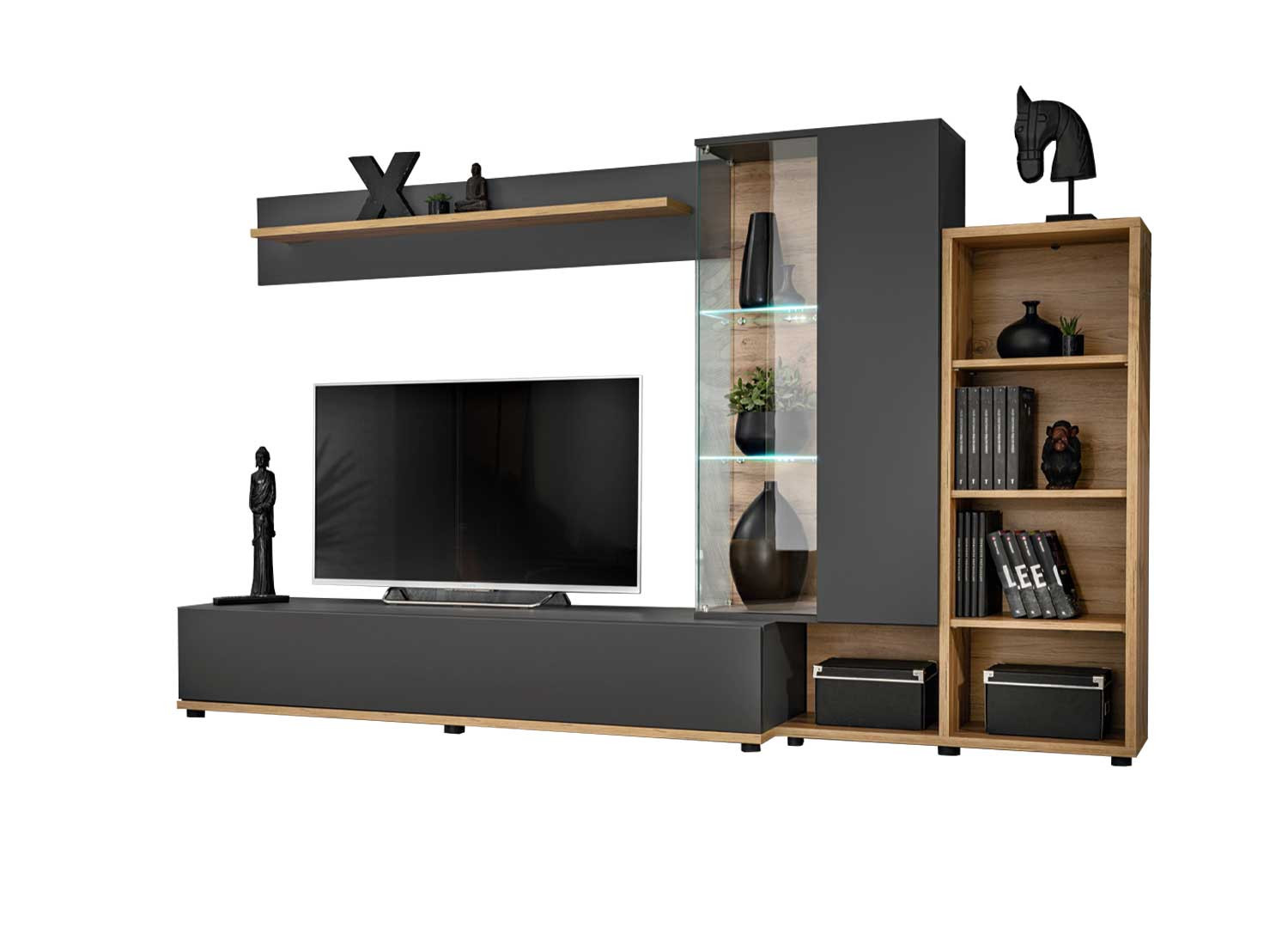 Ensemble meubles tv gris anthracite et chêne