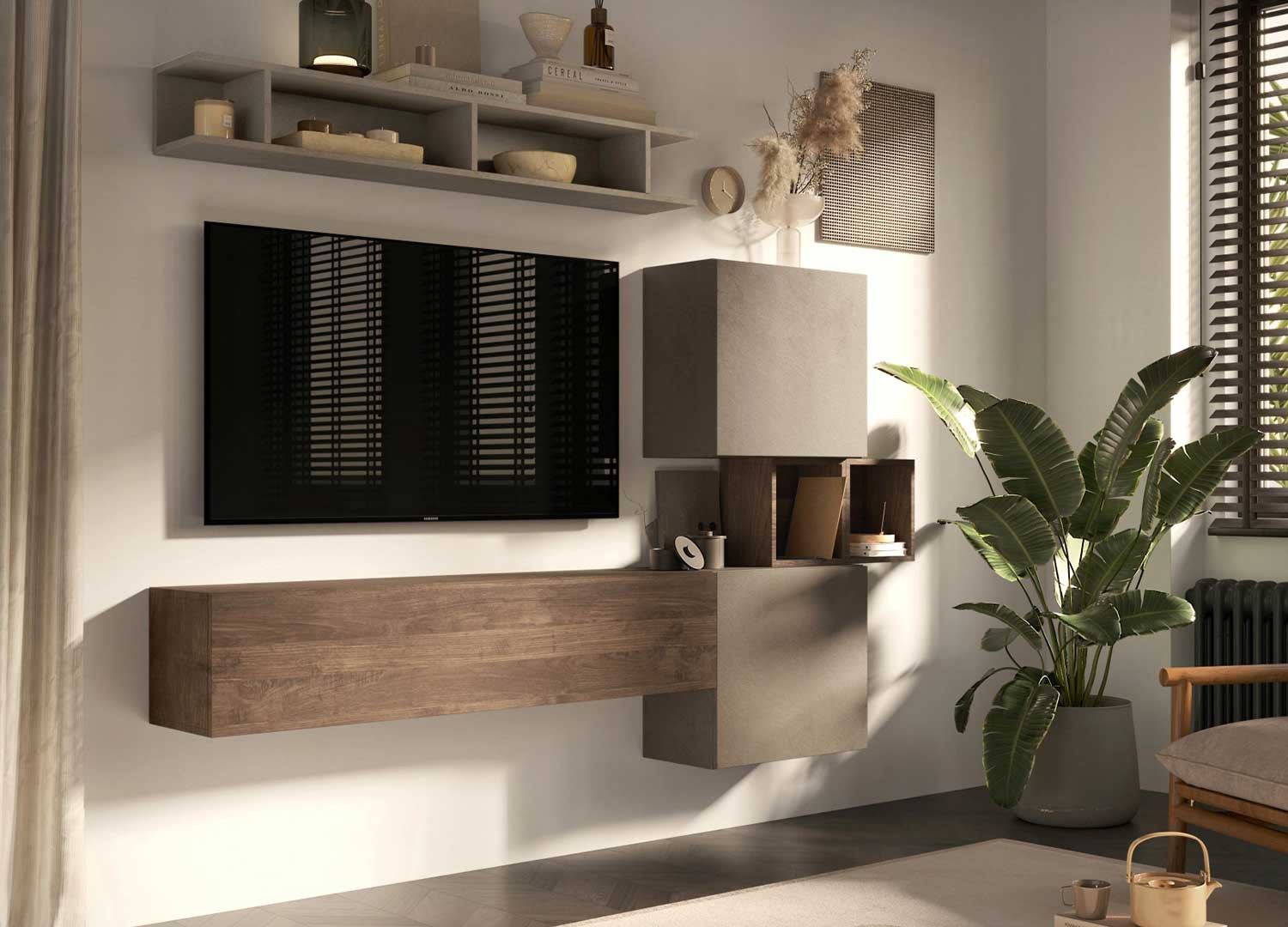 Ensemble meubles tv 5 éléments chêne mercure et argile