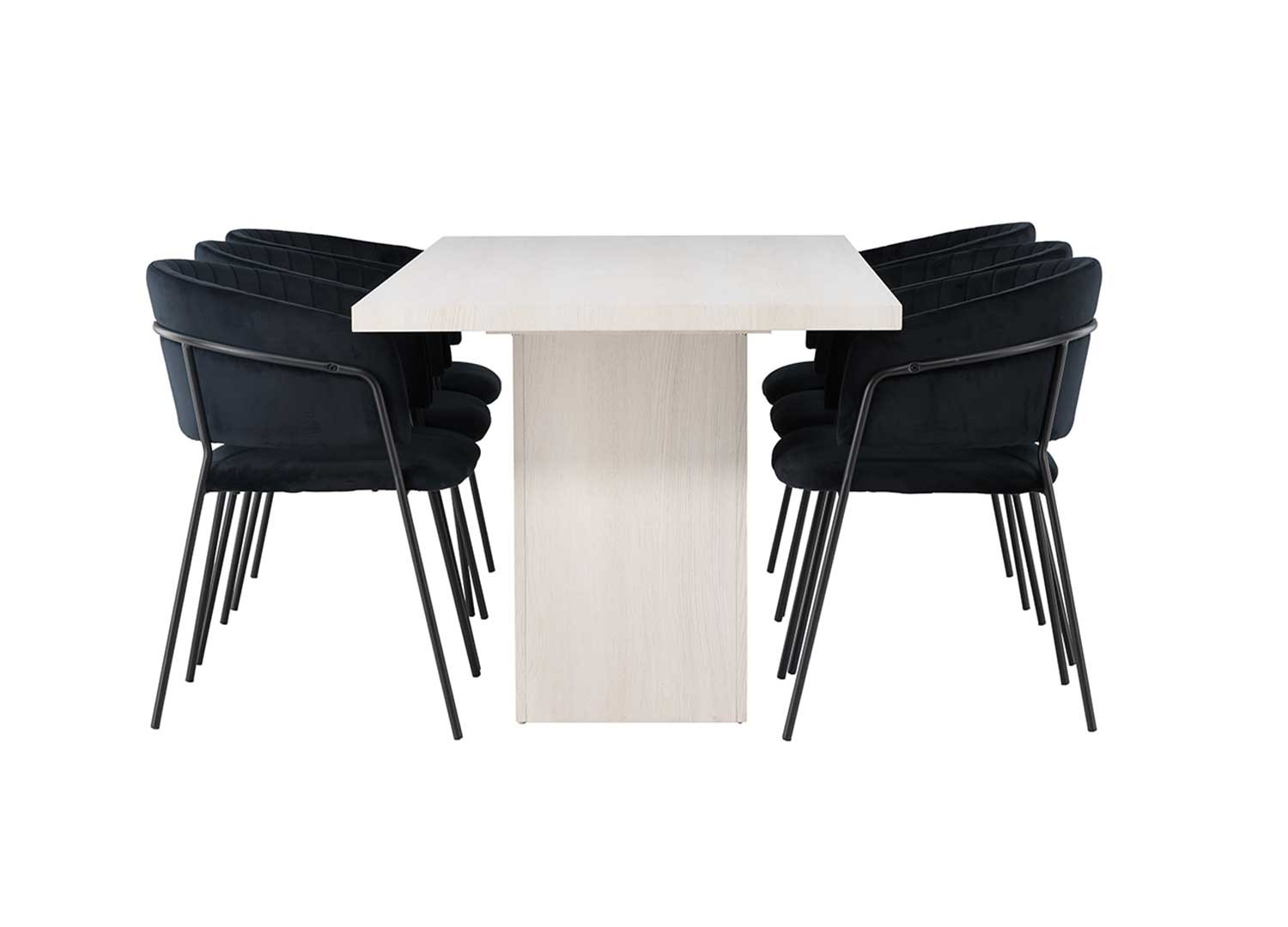 Ensemble table à manger blanche OLGA et 6 chaises noires SELMA