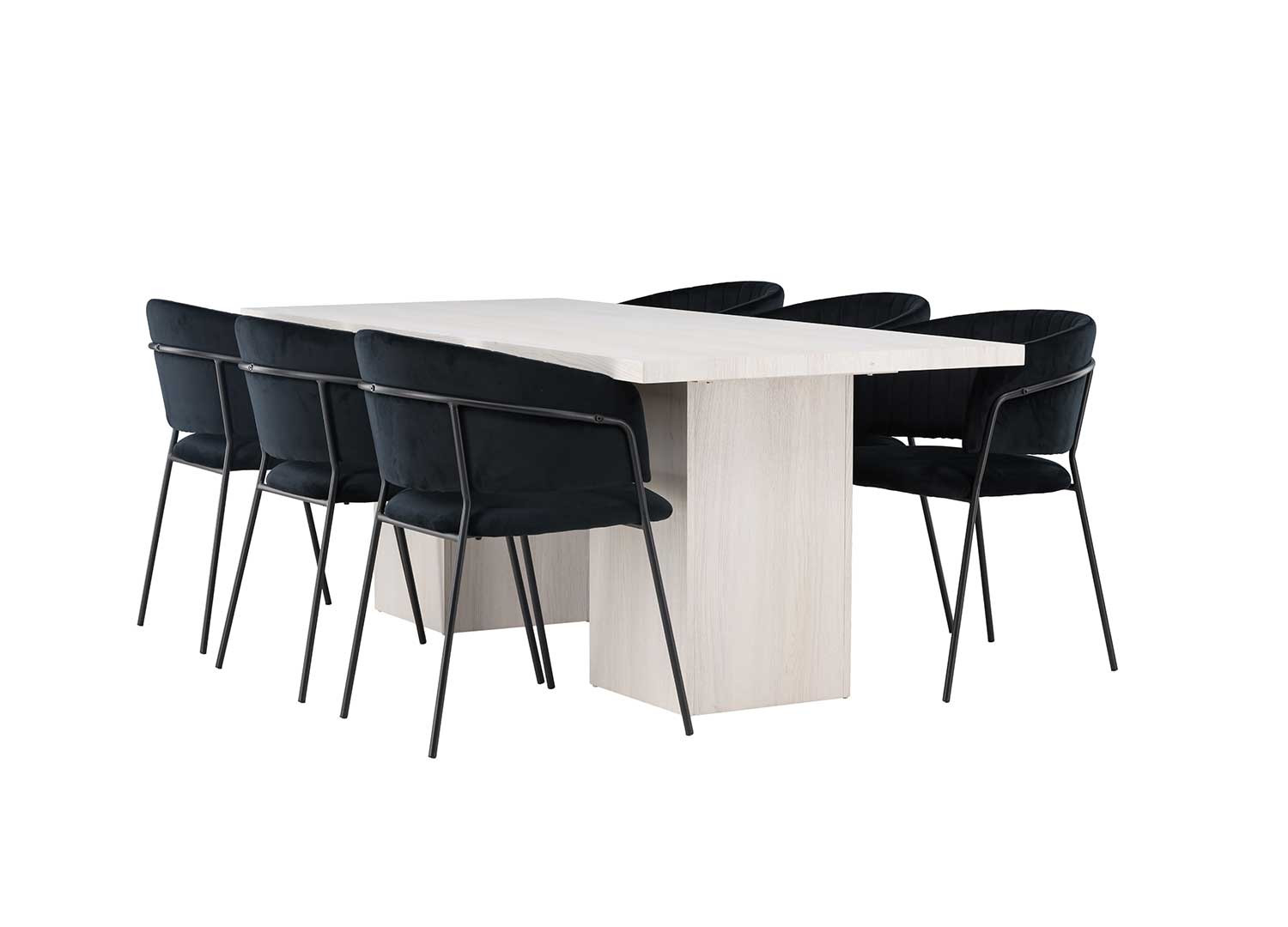 Ensemble table à manger blanche OLGA et 6 chaises noires SELMA