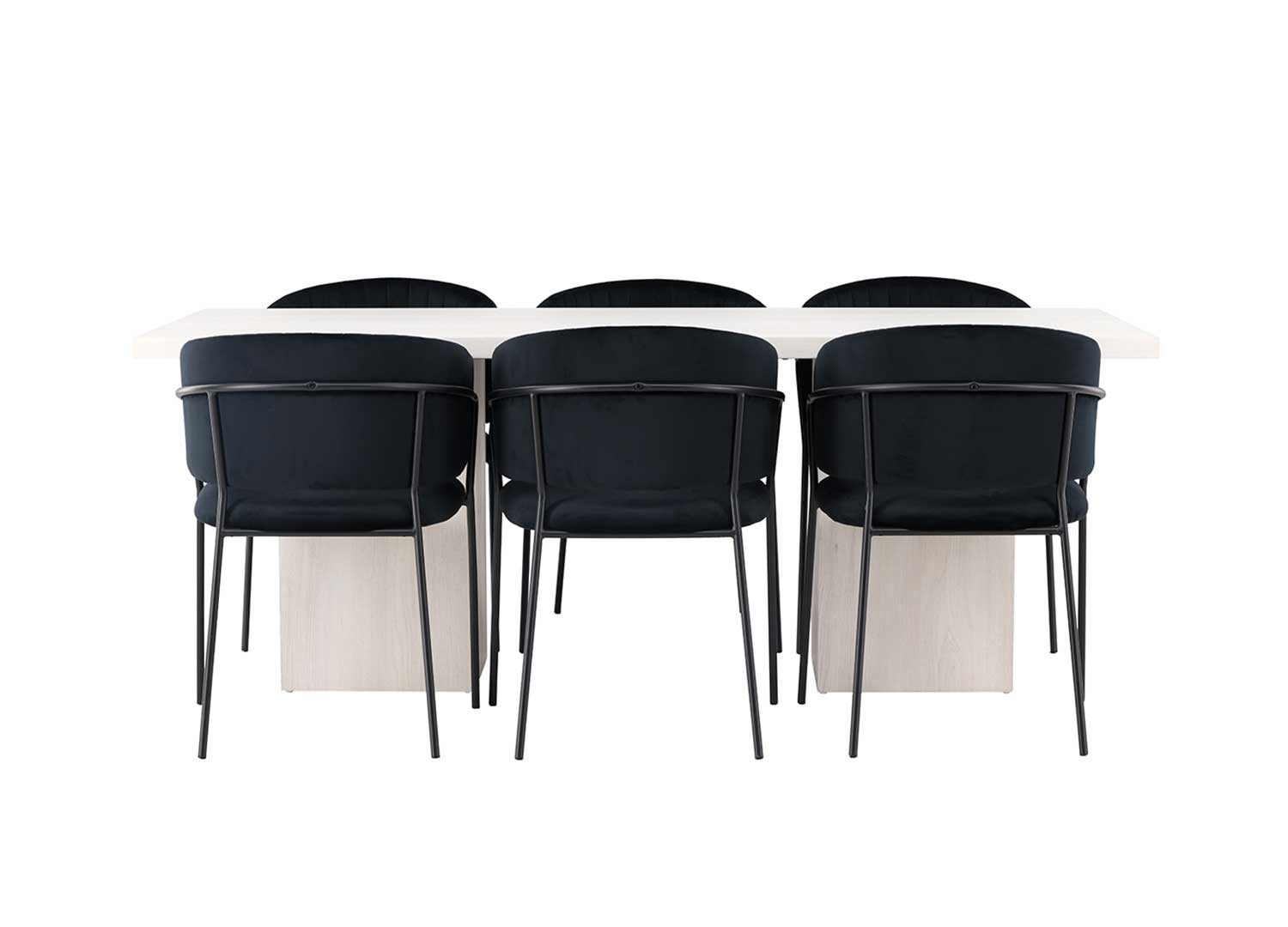 Ensemble table à manger blanche OLGA et 6 chaises noires SELMA