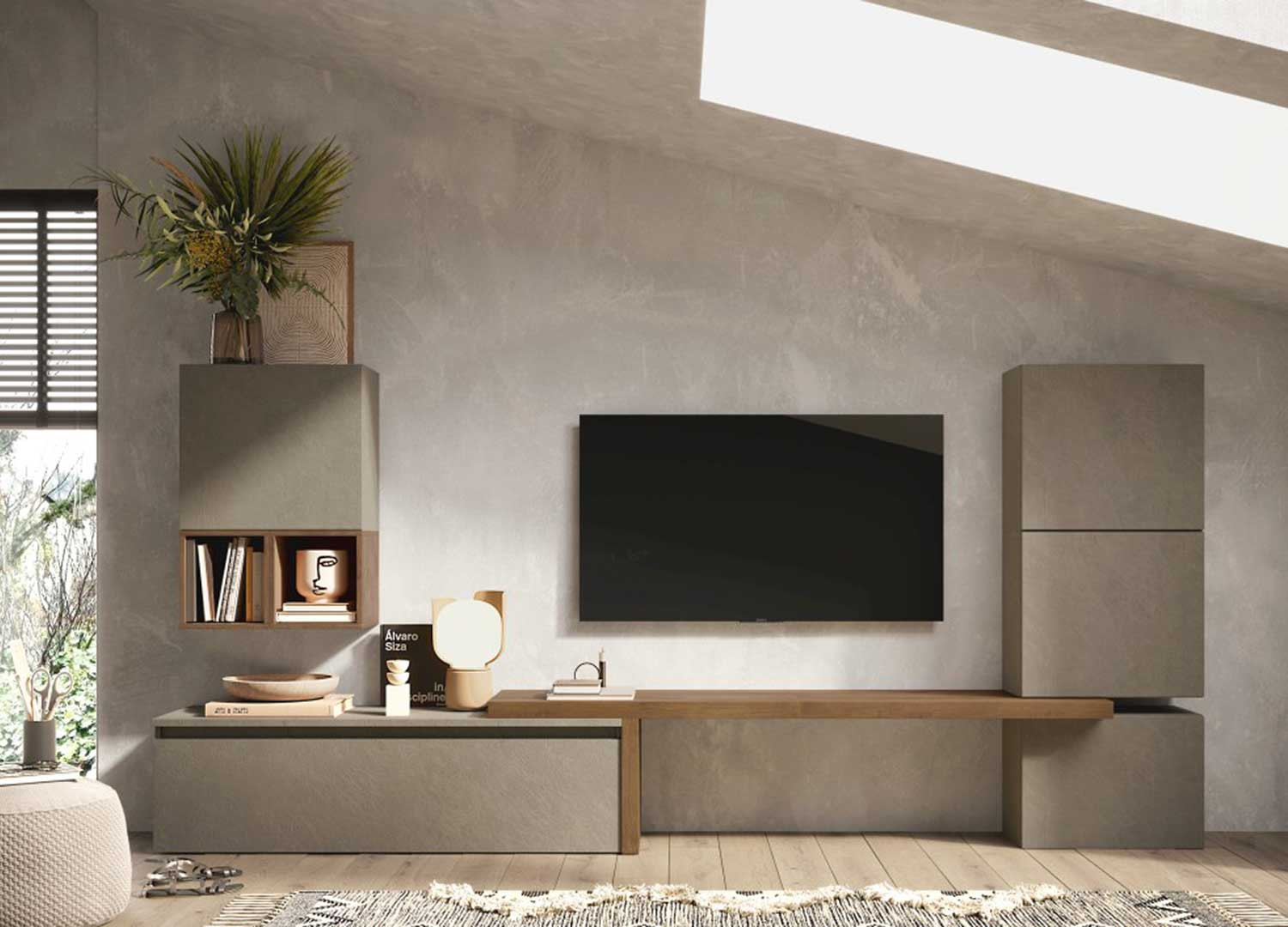 Ensemble télé design argile et chêne mercure Eloa