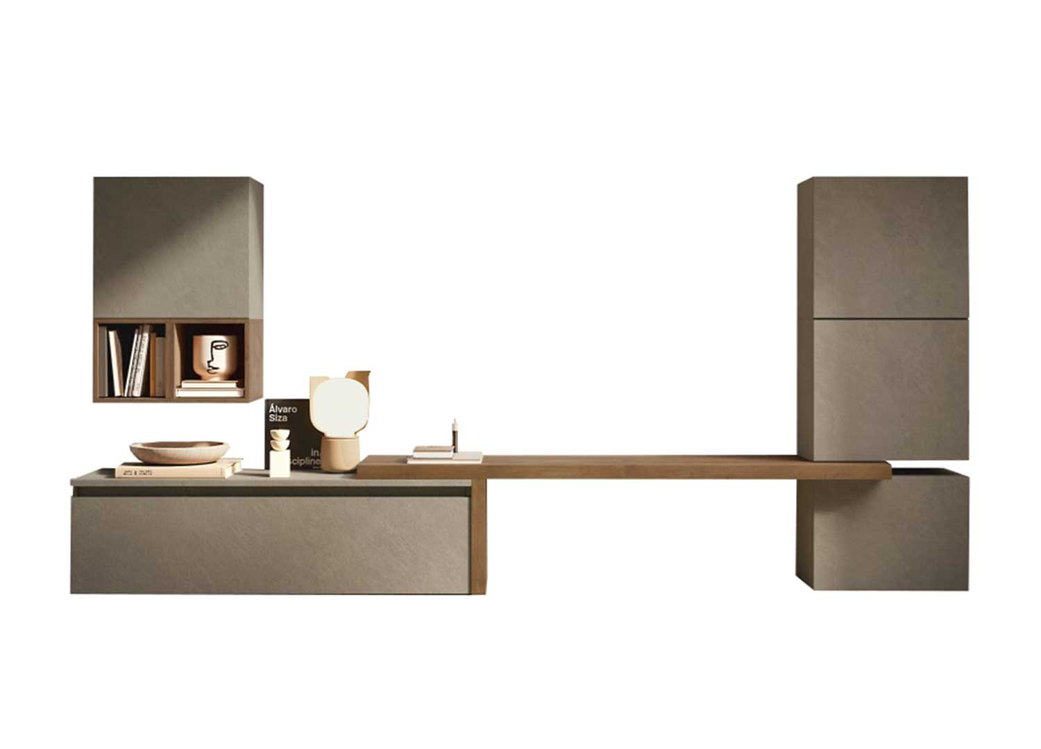 Ensemble télé design argile et chêne mercure Eloa