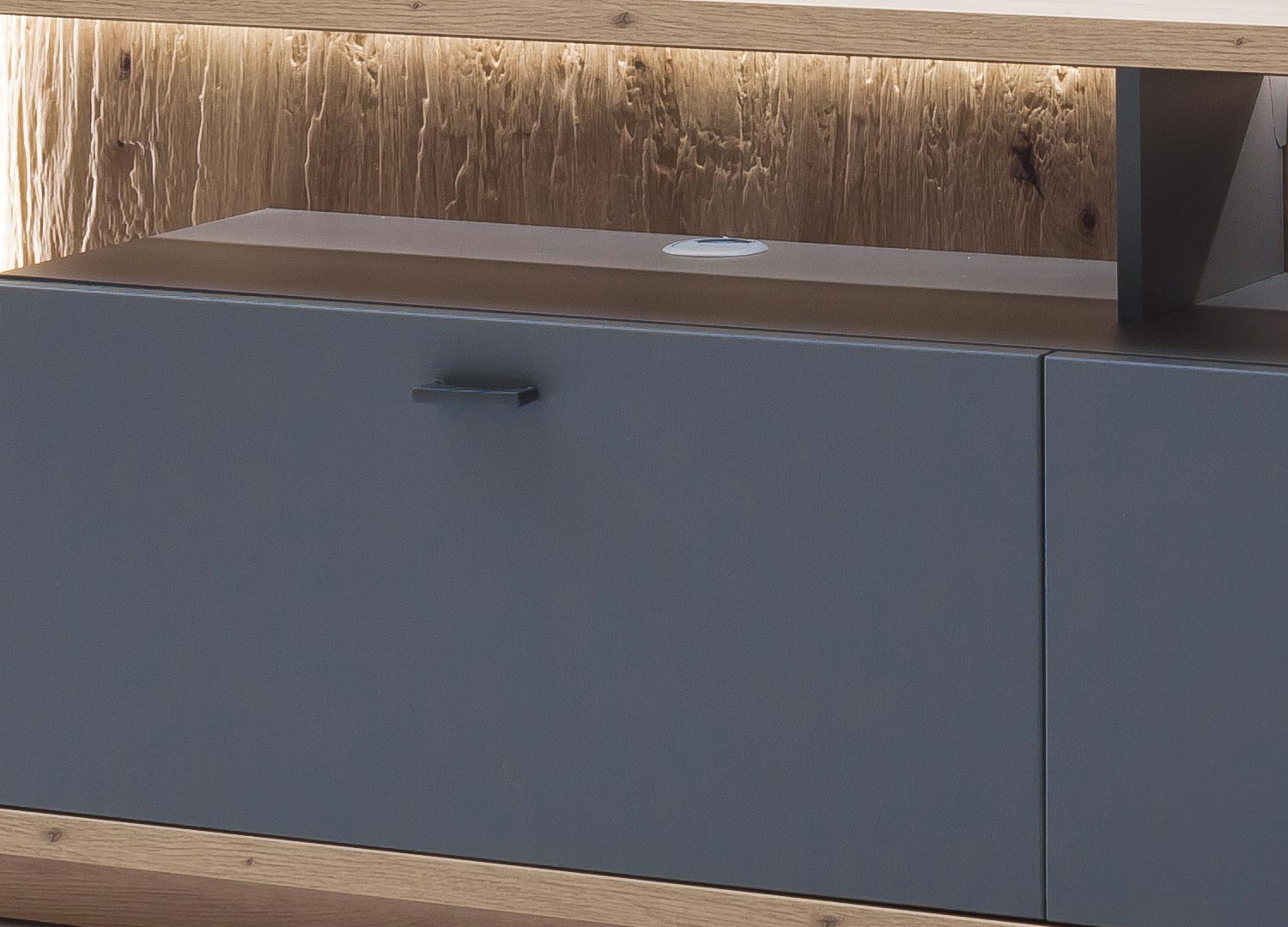 Ensemble TV design gris et chêne poutre