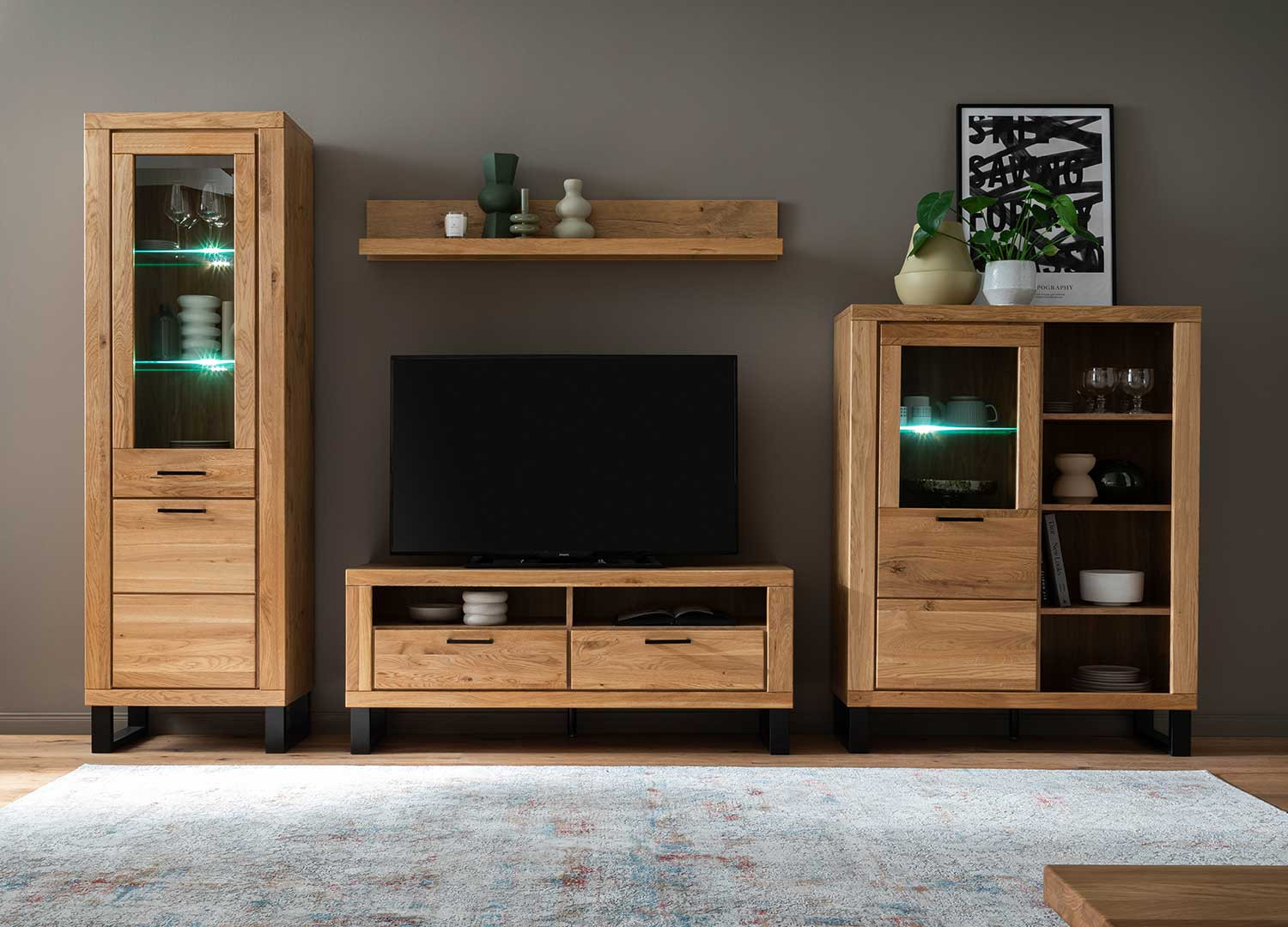 Ensemble TV moderne en bois chêne sauvage Jambo