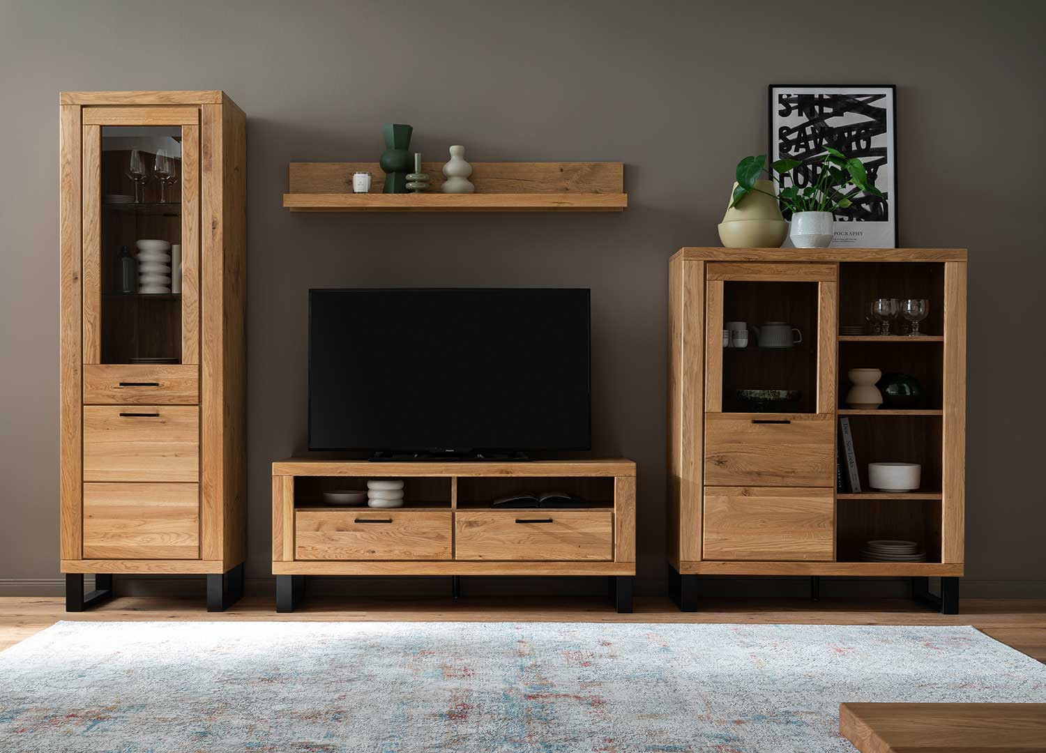 Ensemble TV moderne en bois chêne sauvage Jambo