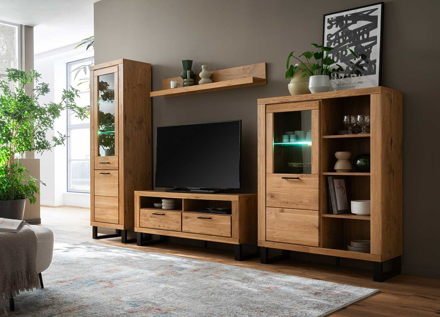 Ensemble TV moderne en bois chêne sauvage Jambo