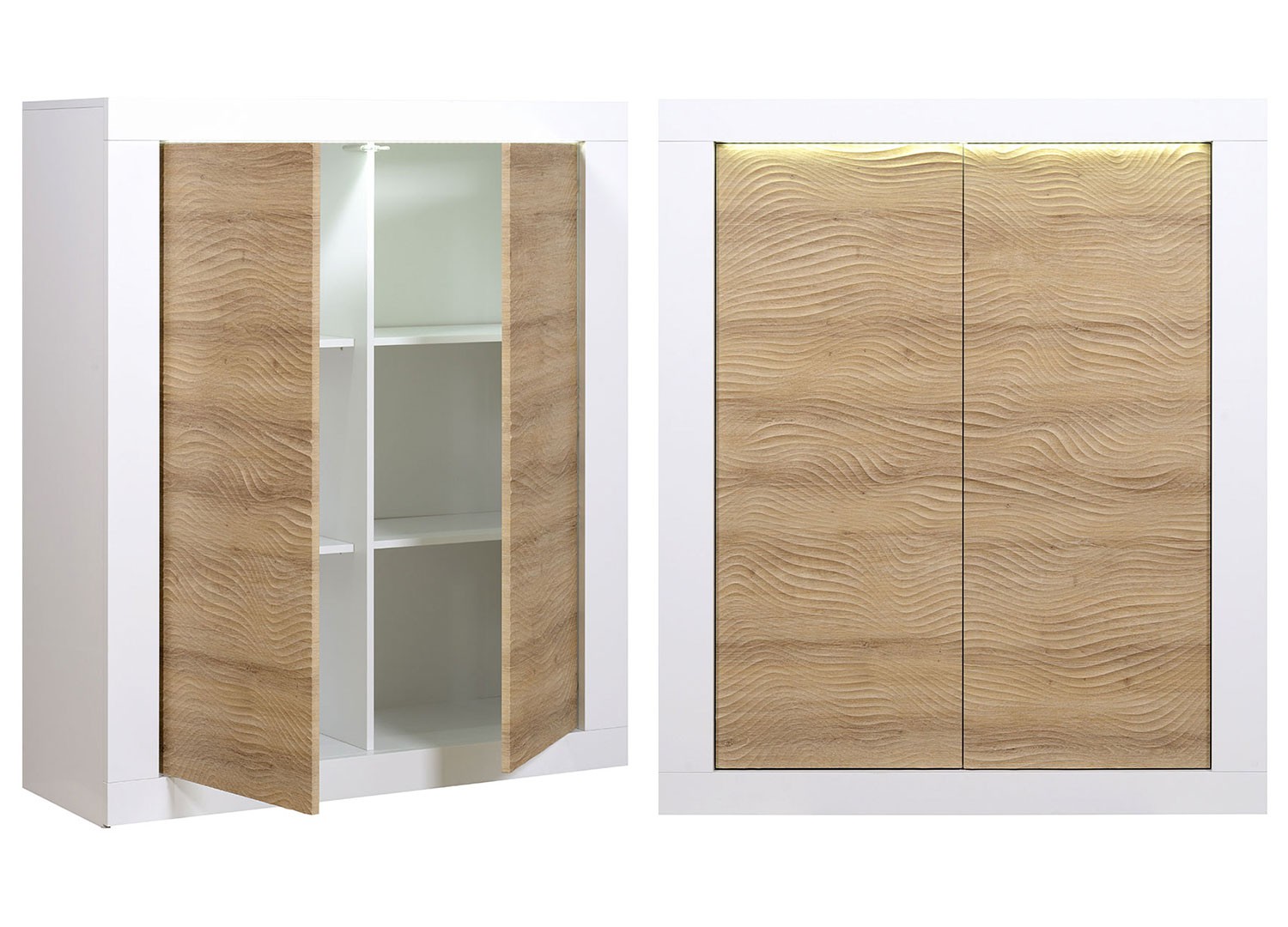Ensemble tv mural design blanc et bois à led