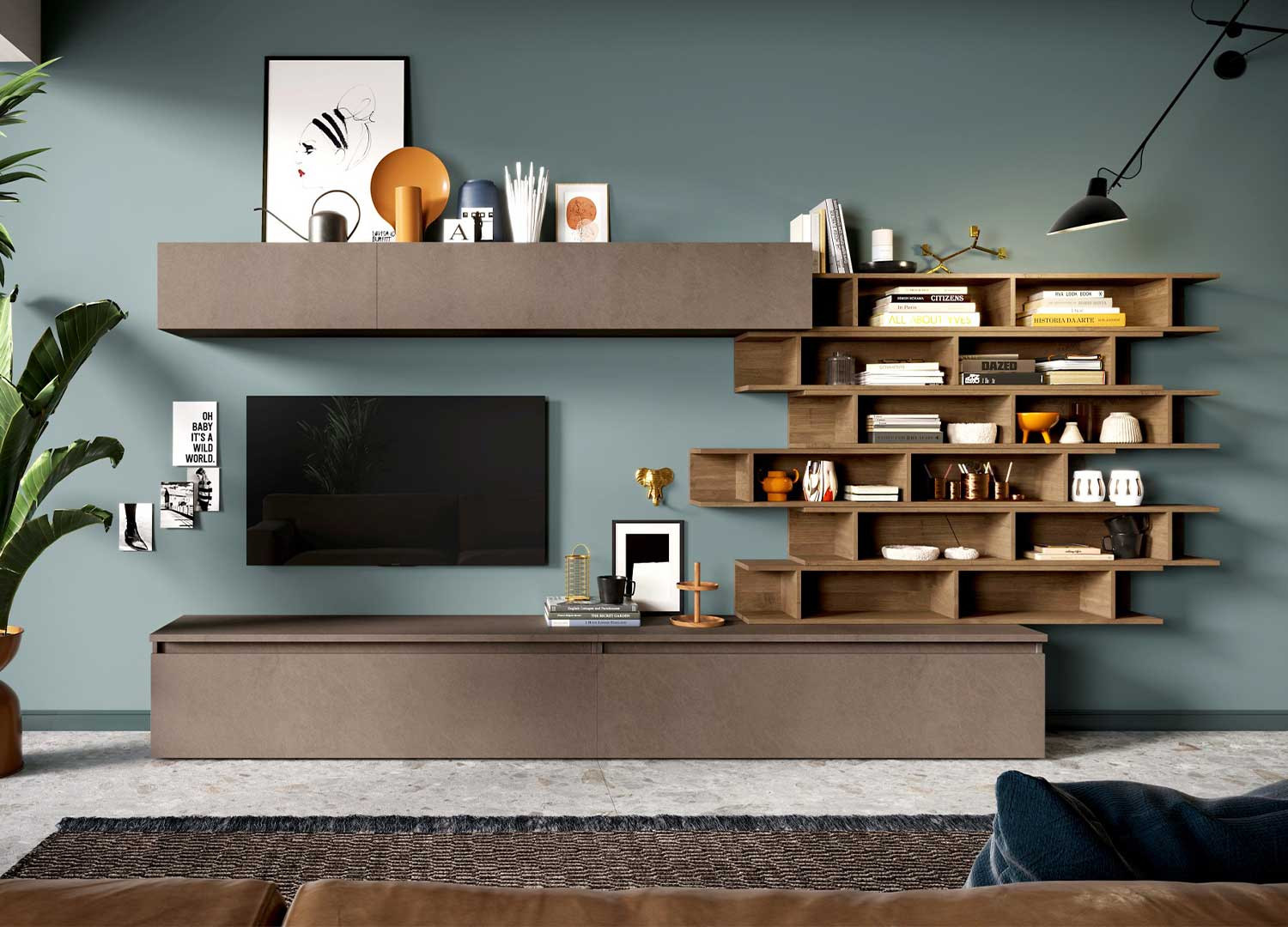 Ensemble tv mural moderne 345 cm avec rangements