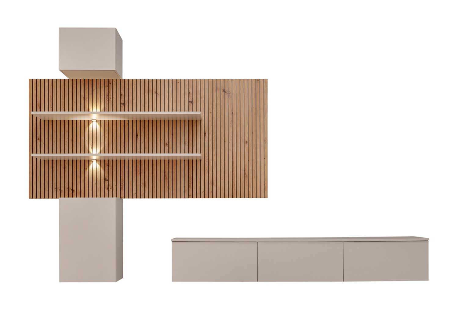 Ensemble TV suspendu design cachemire et chêne Gusto