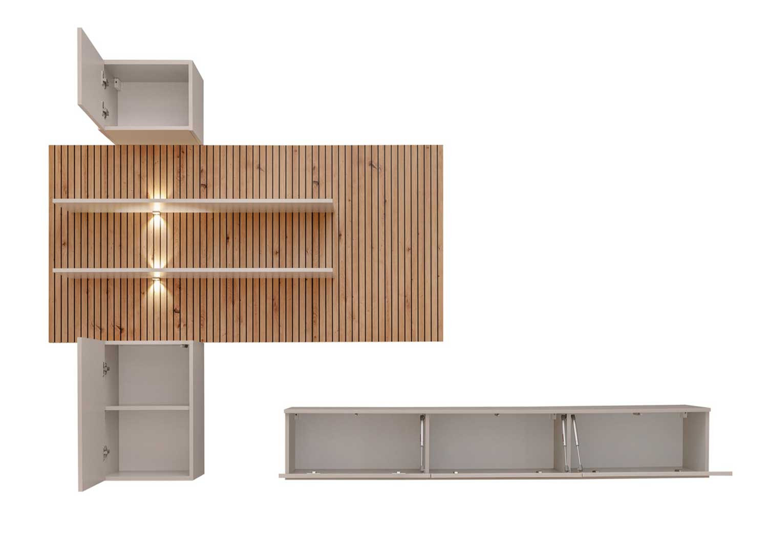 Ensemble TV suspendu design cachemire et chêne Gusto