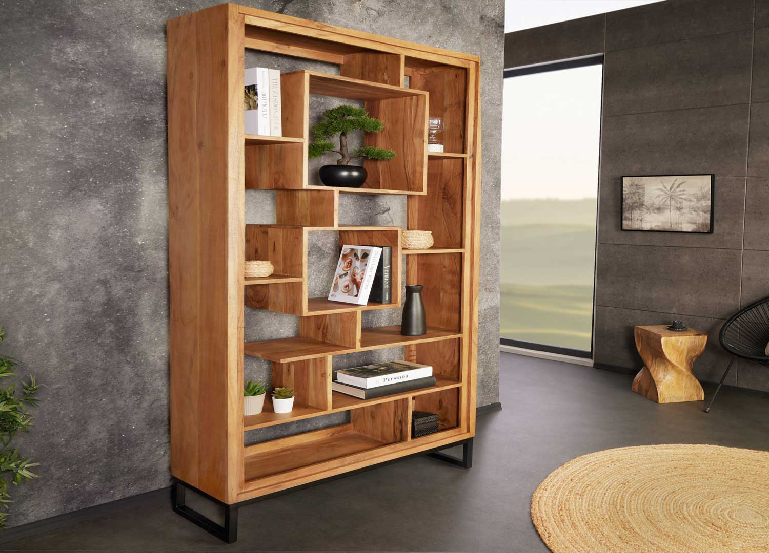 Étagère de rangement 190 cm bois massif et métal