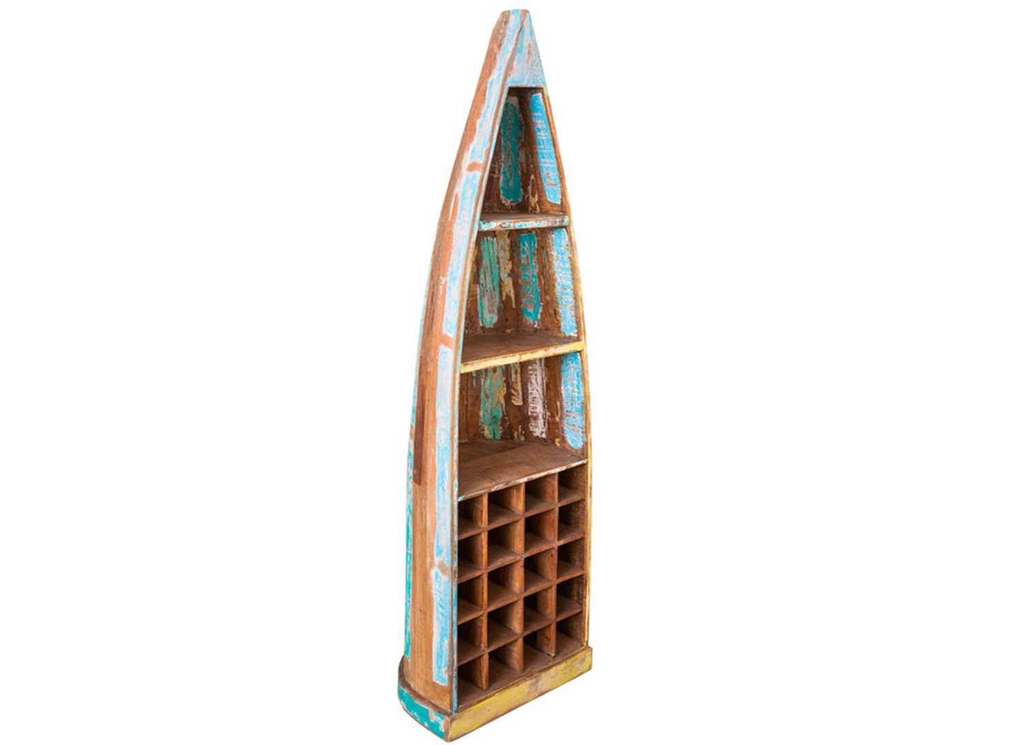 Étagère porte-bouteilles forme bateau en bois recyclé