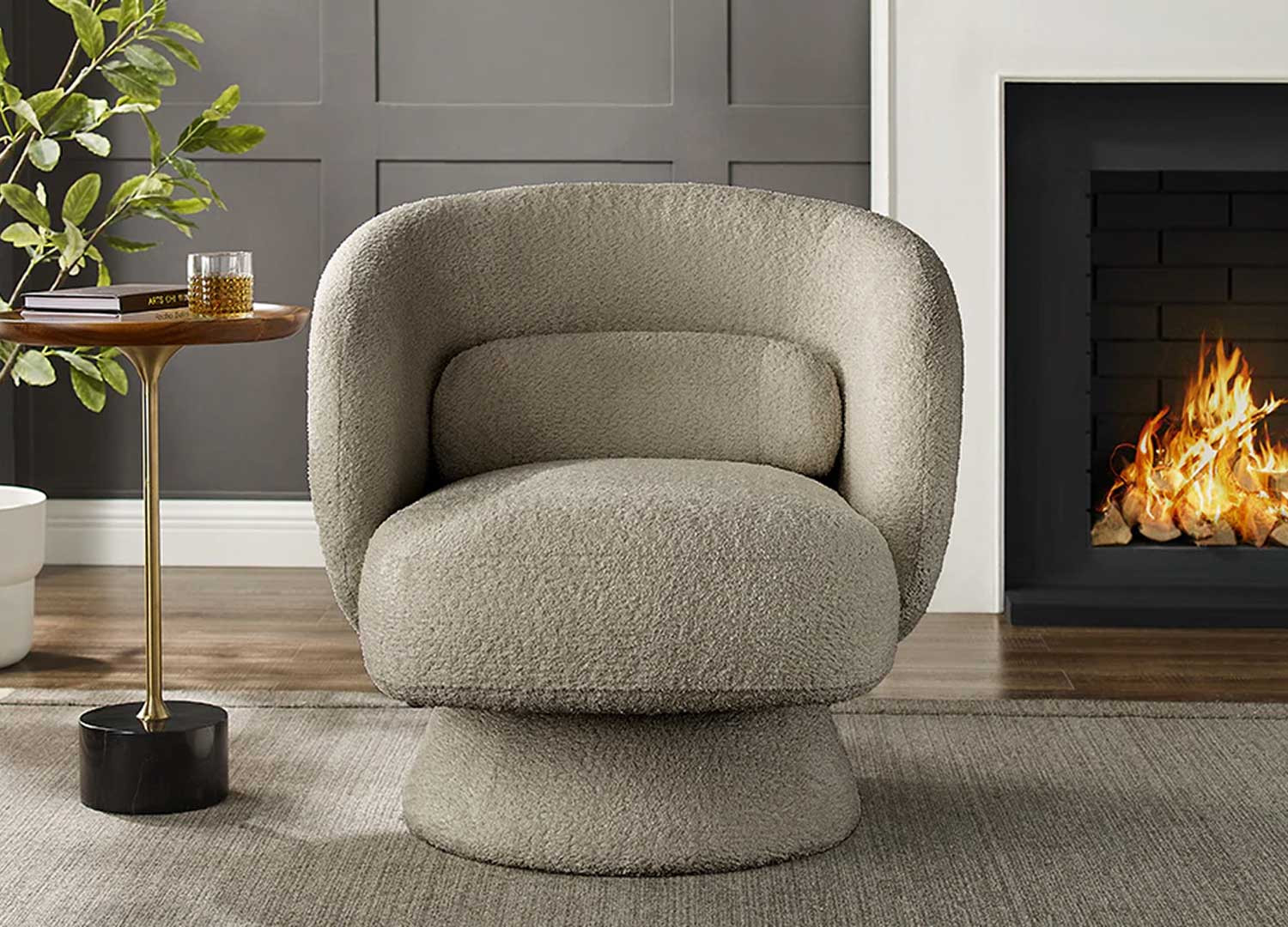 Fauteuil 1 place pivotant bouclé taupe Tirian