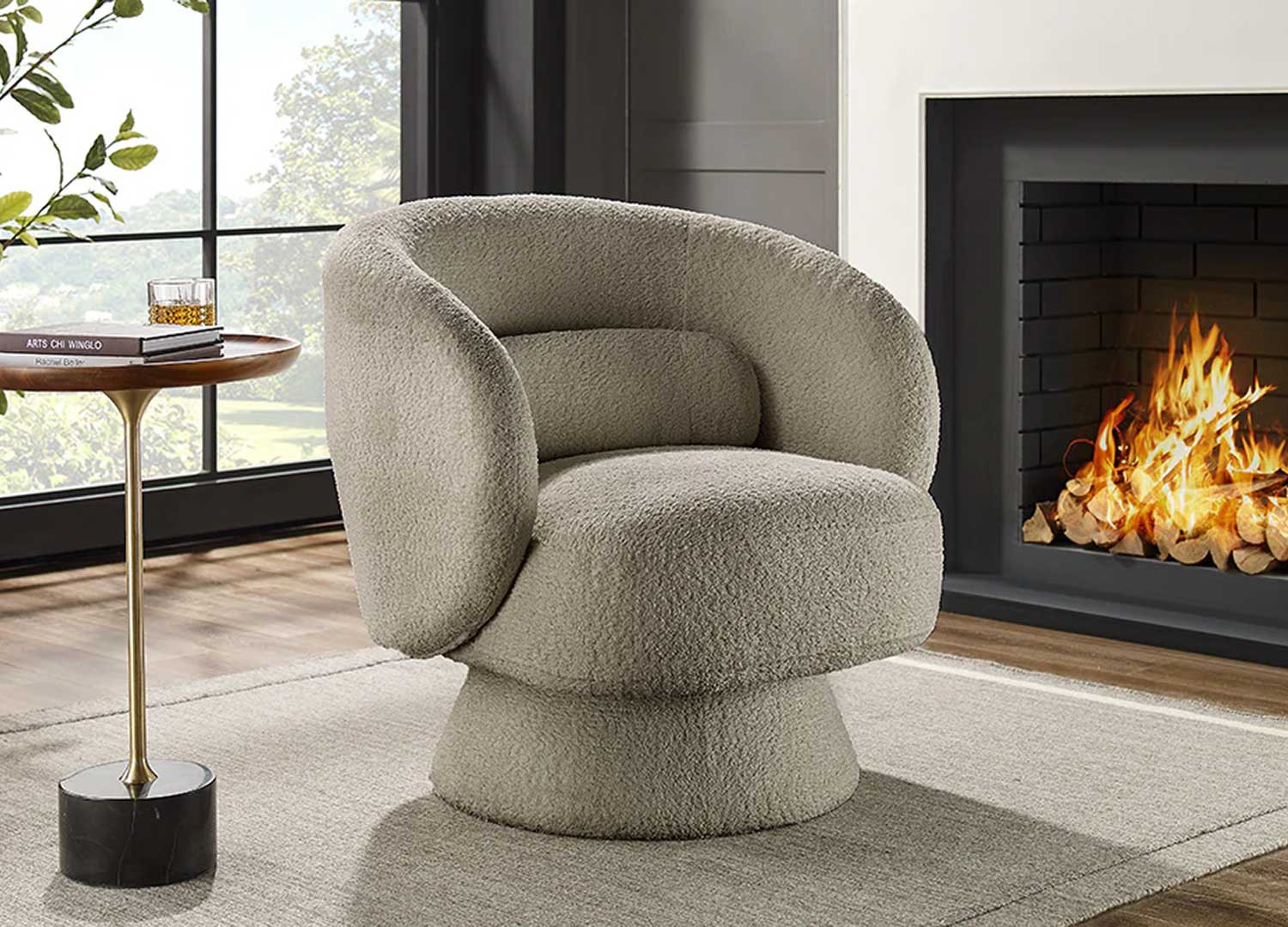Fauteuil 1 place pivotant bouclé taupe Tirian
