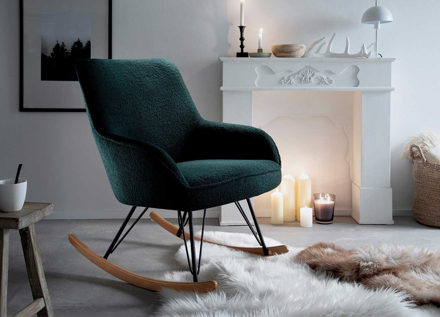 Fauteuil à bascule tissu vert