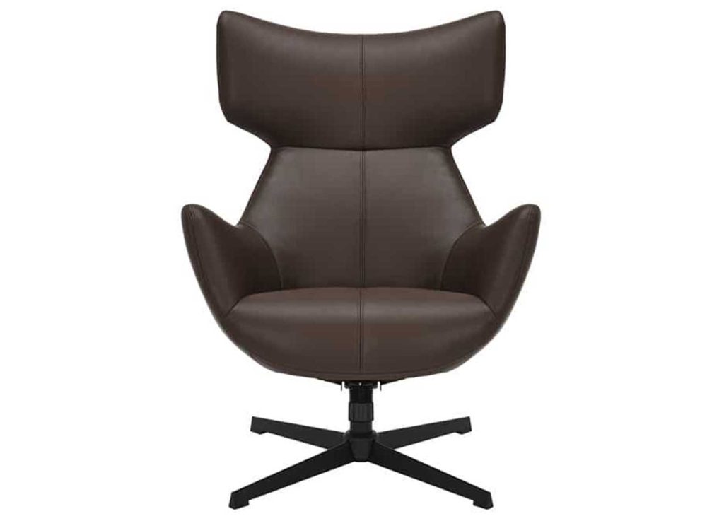 Fauteuil à oreilles pivotant simili cuir marron Jade