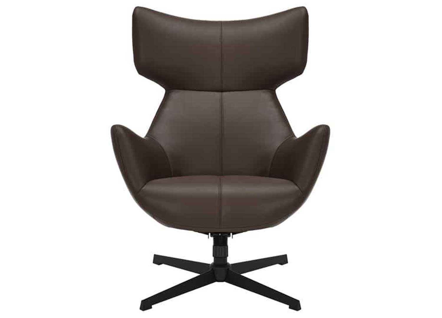 Fauteuil à oreilles pivotant simili cuir marron Jade