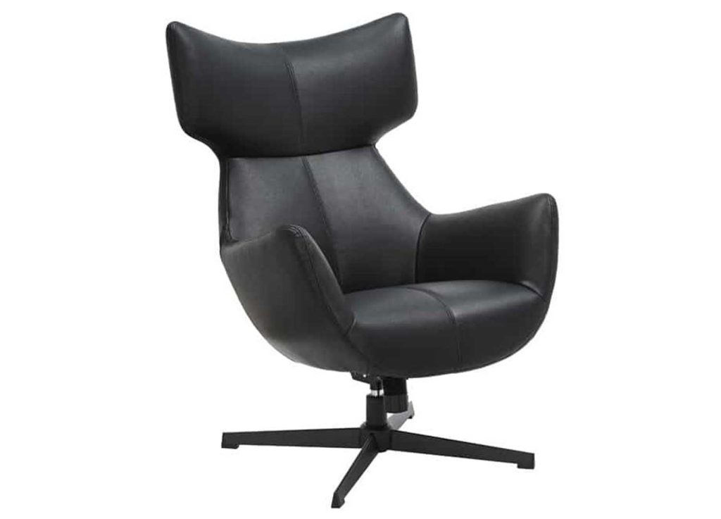 Fauteuil à oreilles pivotant simili cuir noir Jade