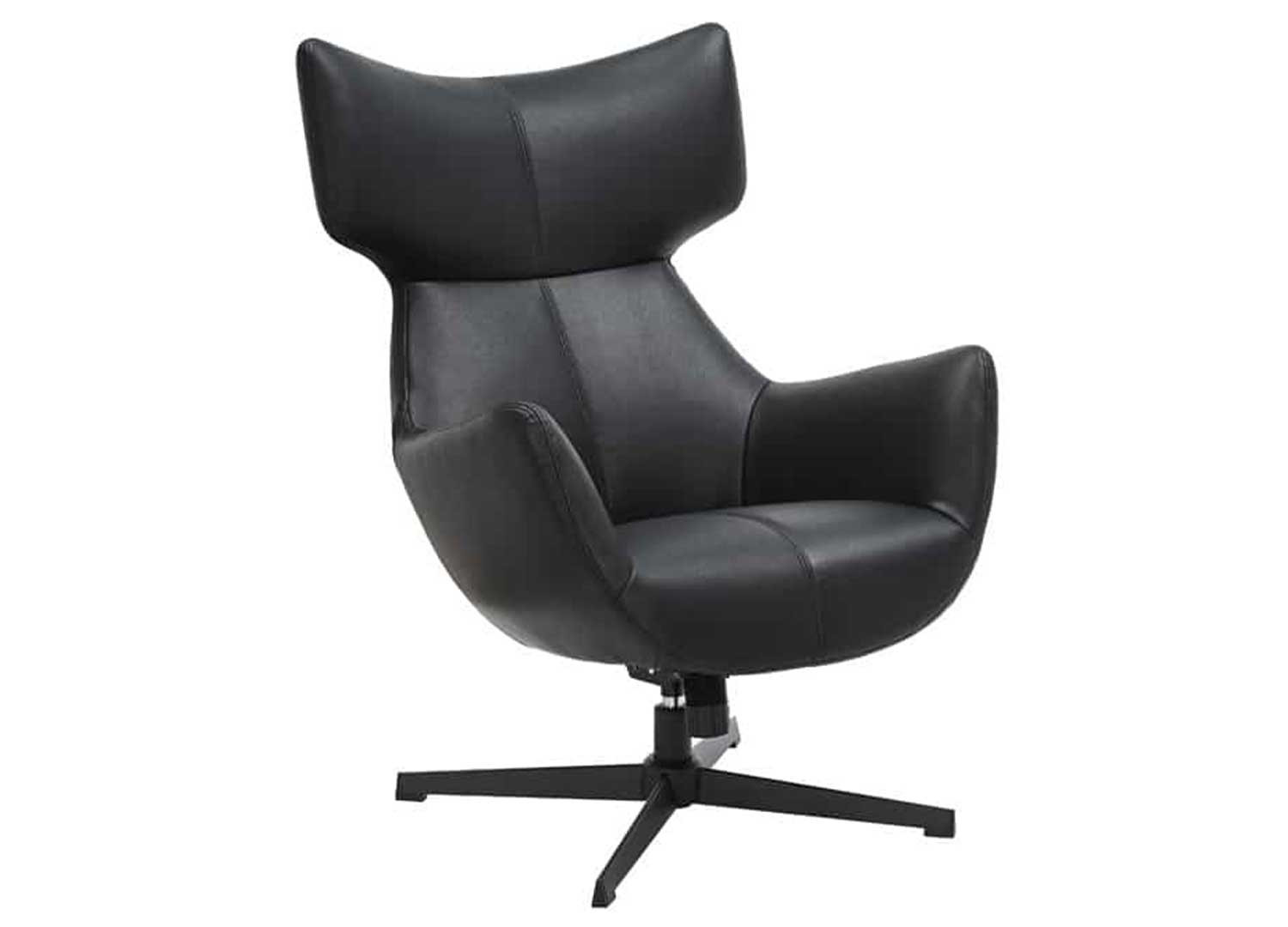 Fauteuil à oreilles pivotant simili cuir noir Jade