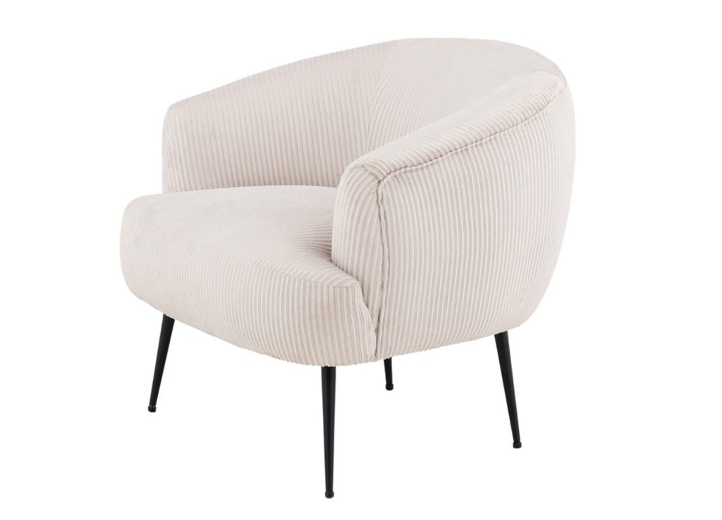 Fauteuil beige en tissu velours côtelé