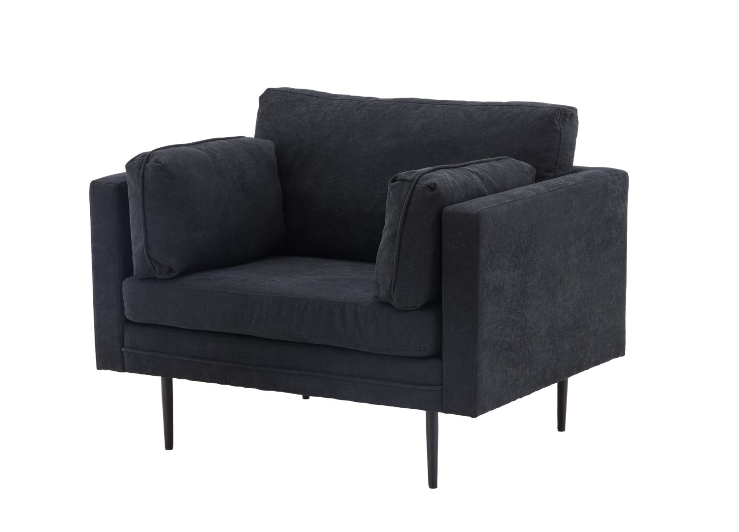 Fauteuil Boom en tissu effet lin noir vu sous un autre angle