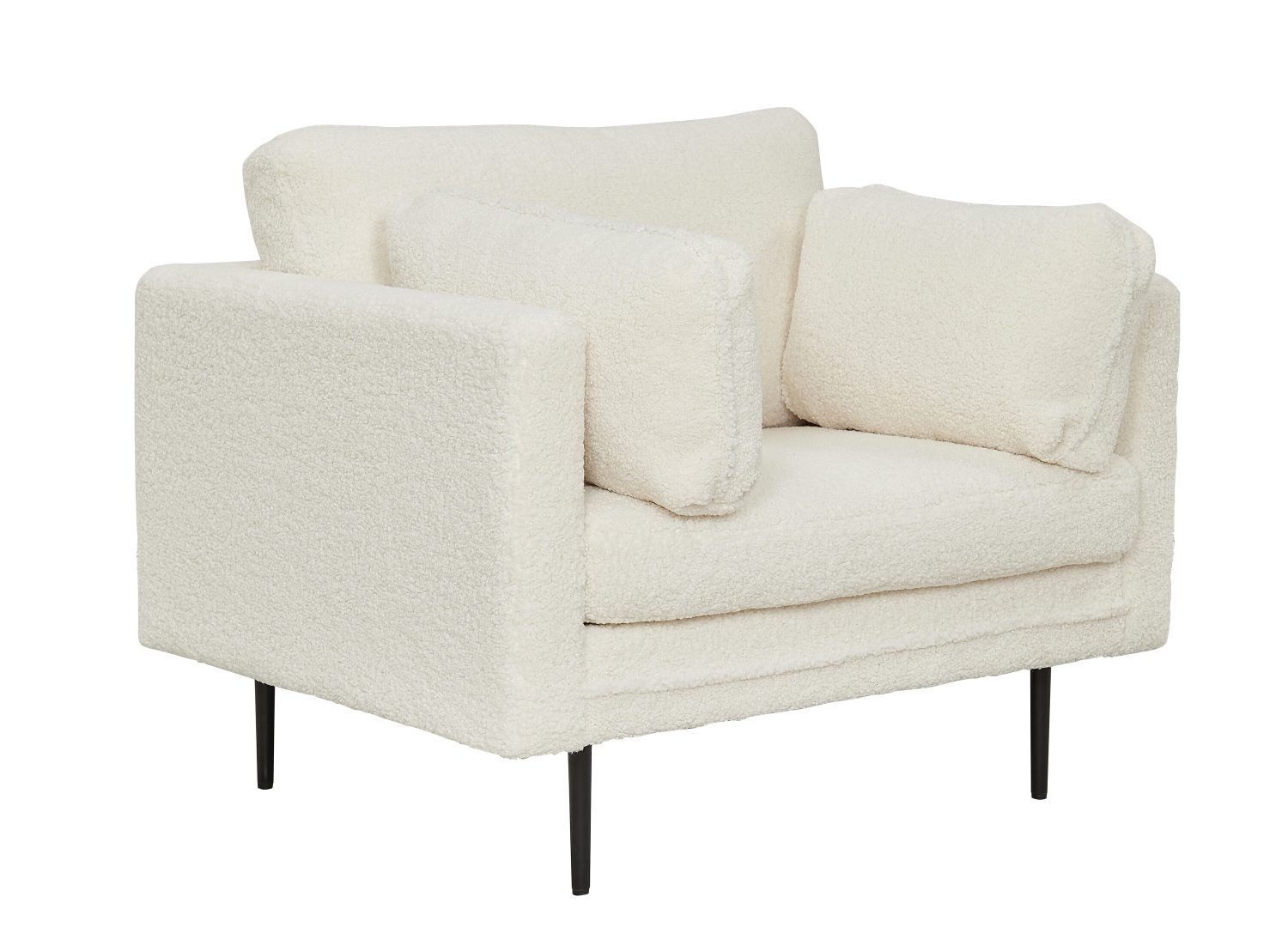 Vue produit du fauteuil Boom en tissu teddy blanc