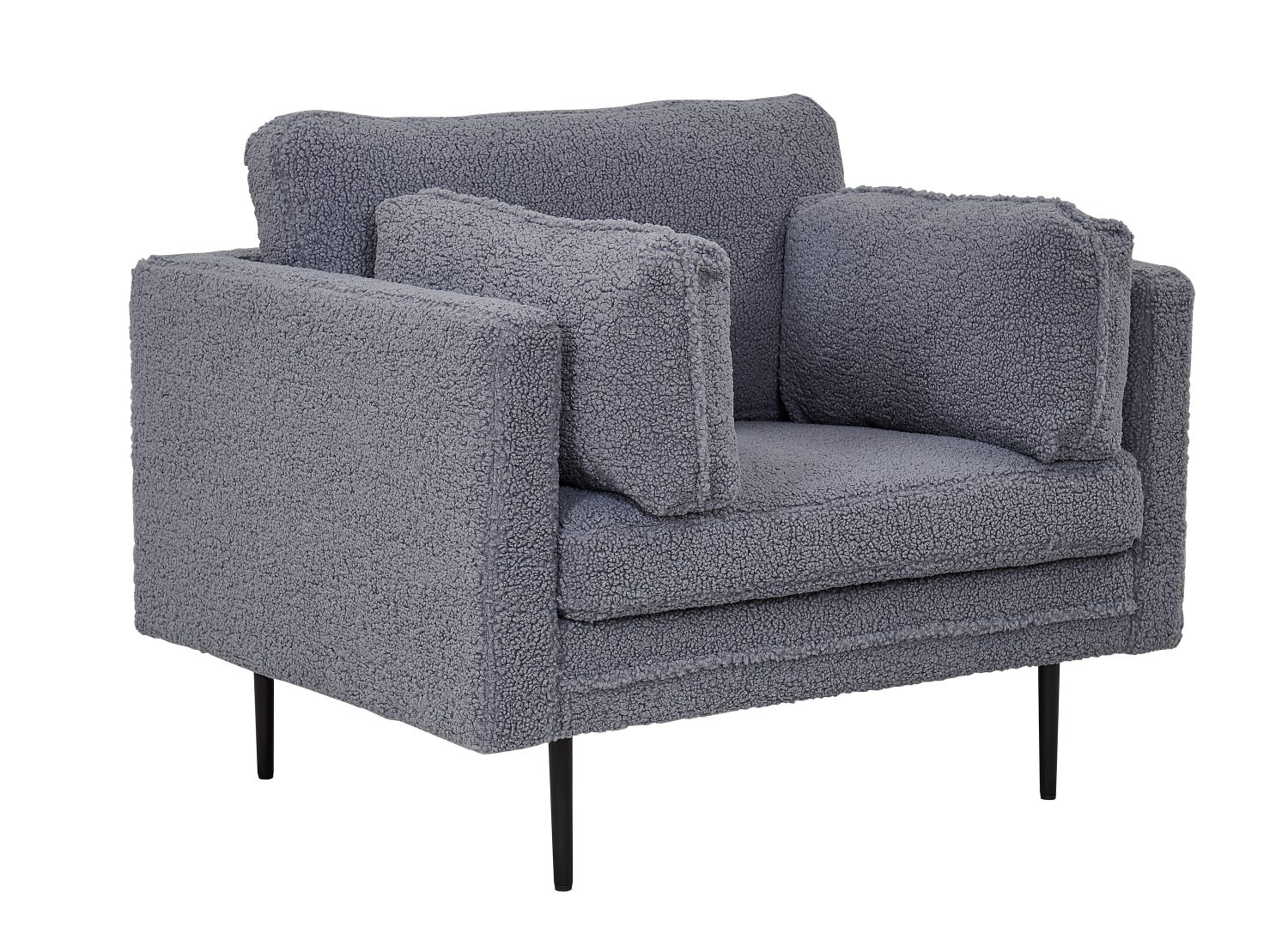 Vue produit du fauteuil Boom en tissu teddy gris foncé