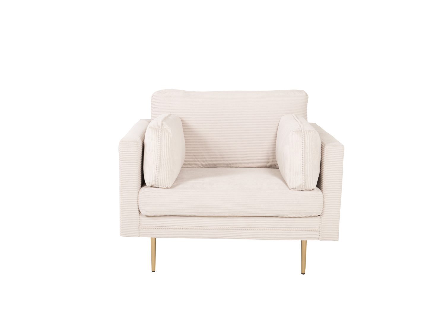 Fauteuil Boom en velours côtelé beige clair vu sous un autre angle