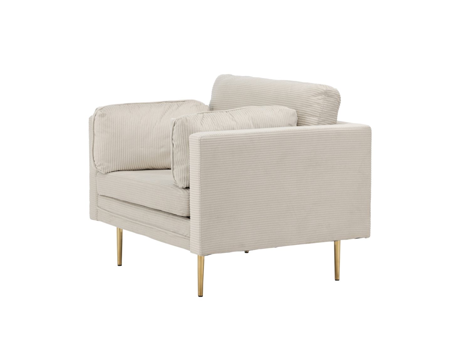Fauteuil Boom en velours côtelé beige clair vu sous un autre angle