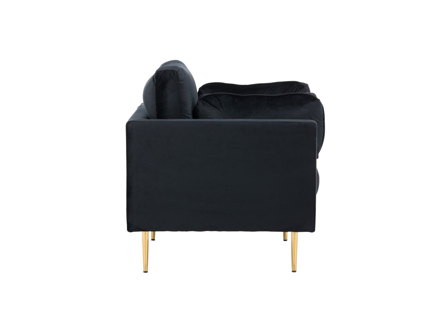 Fauteuil Boom en velours noir vu sous un autre angle